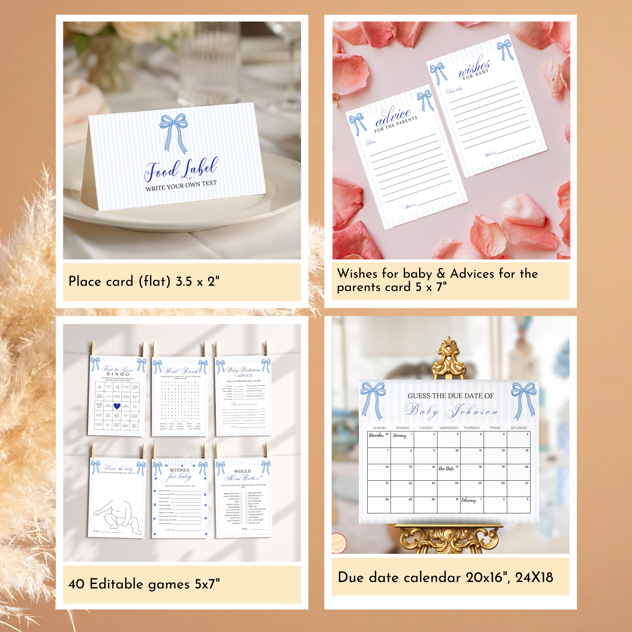 Blue Bow Baby Shower Bundle