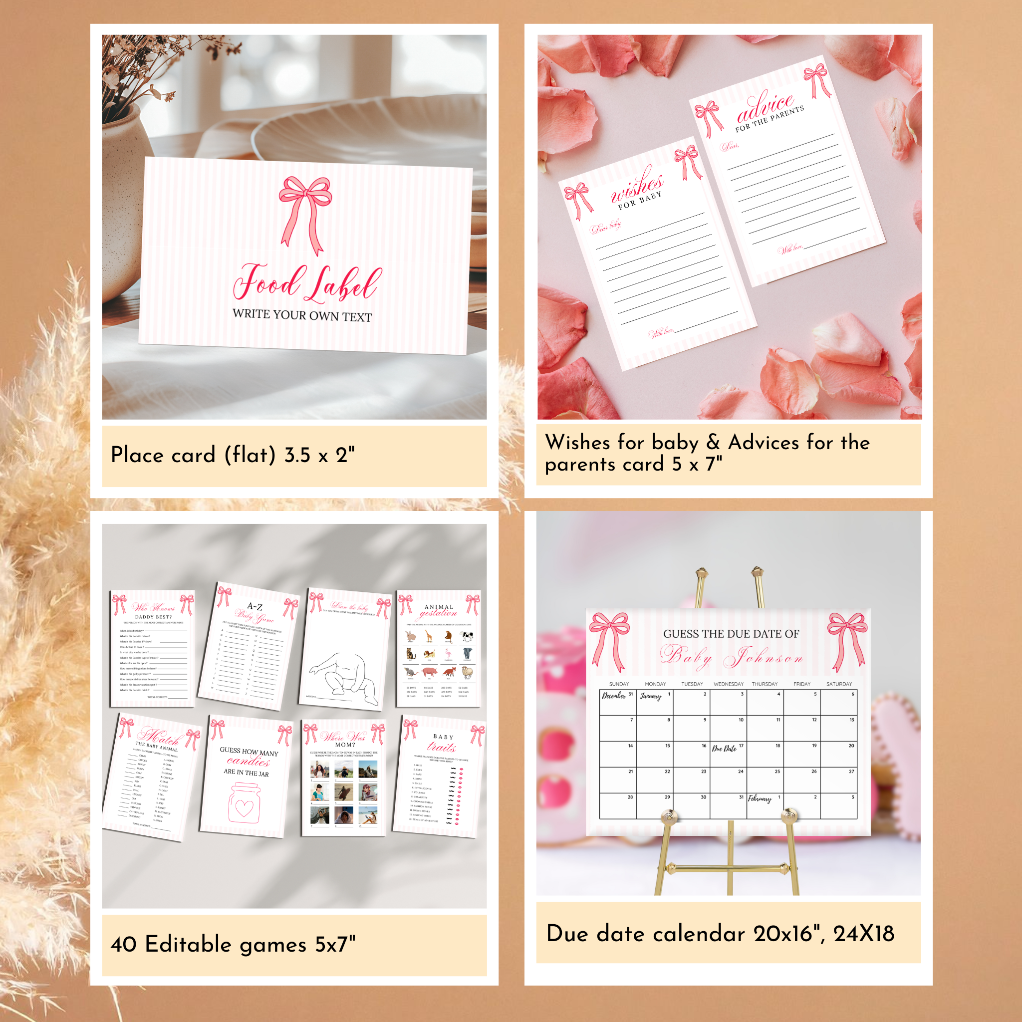 Pink Bow Baby Shower Bundle