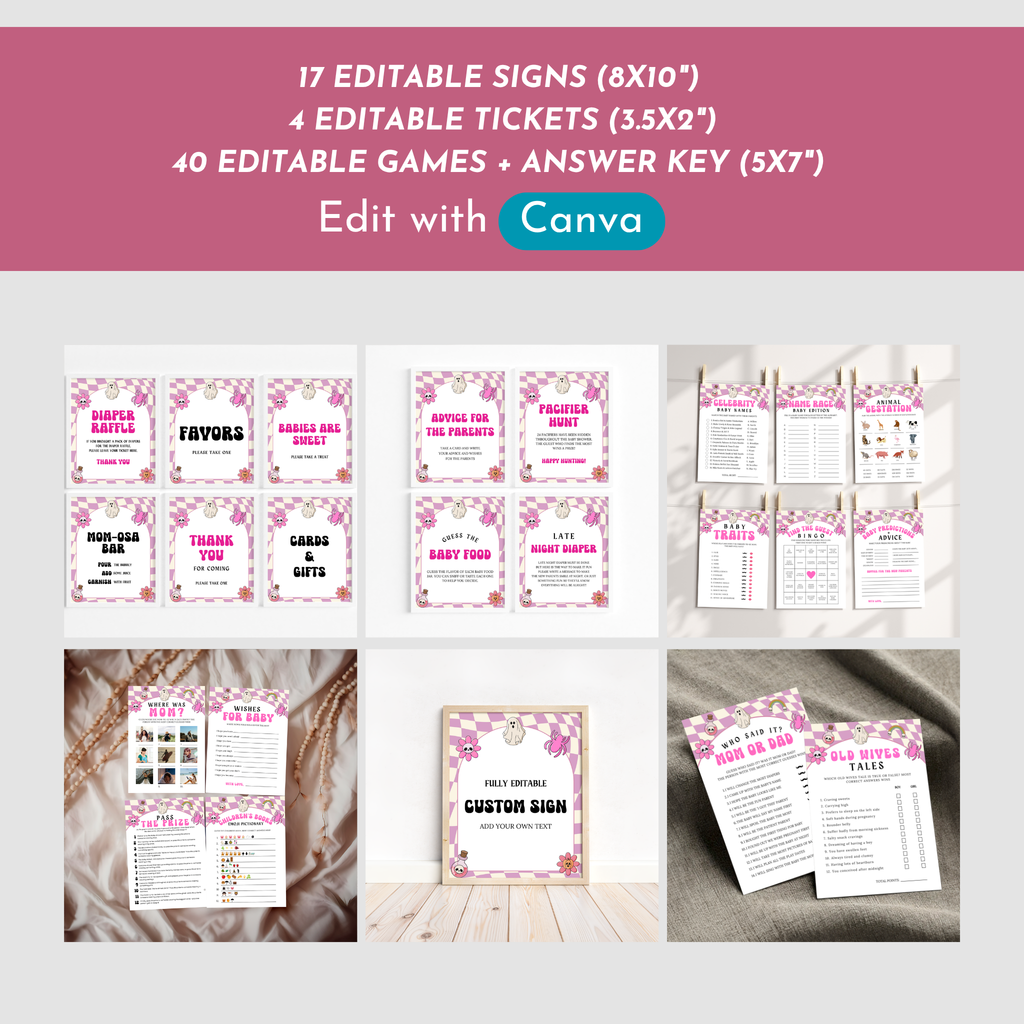 Halloween Baby Shower Games and Signage Bundle