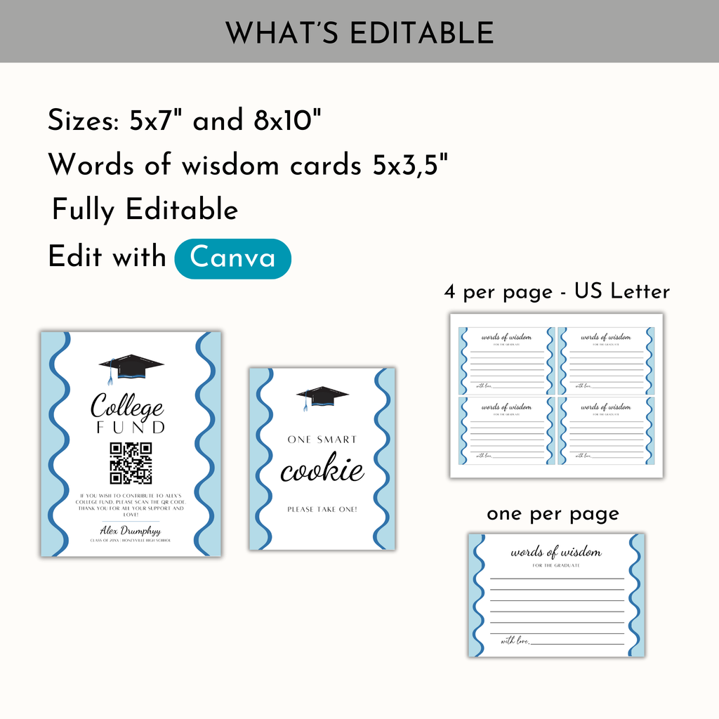 Graduation Party Table Sign - Wavy Blue