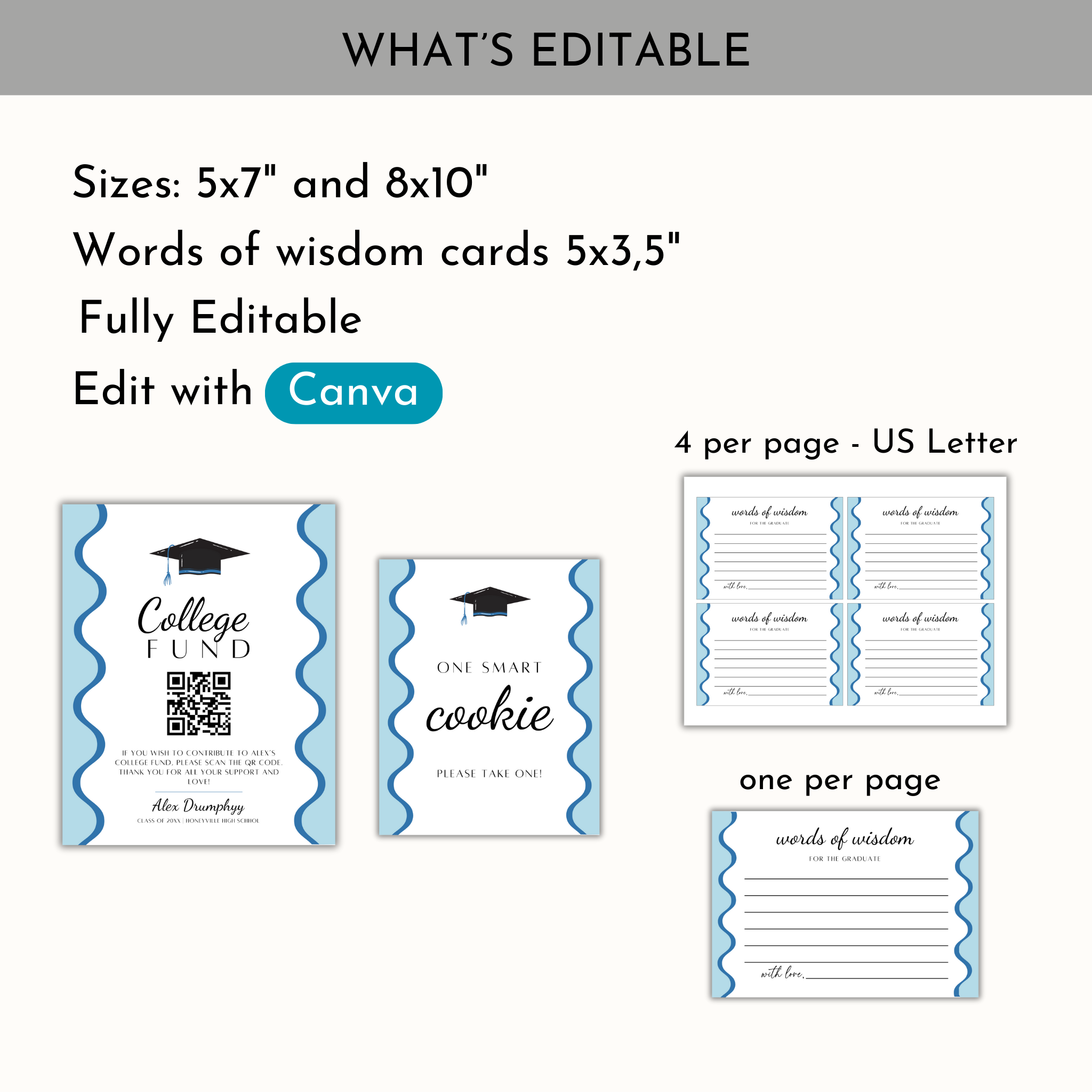 Graduation Party Table Sign - Wavy Blue