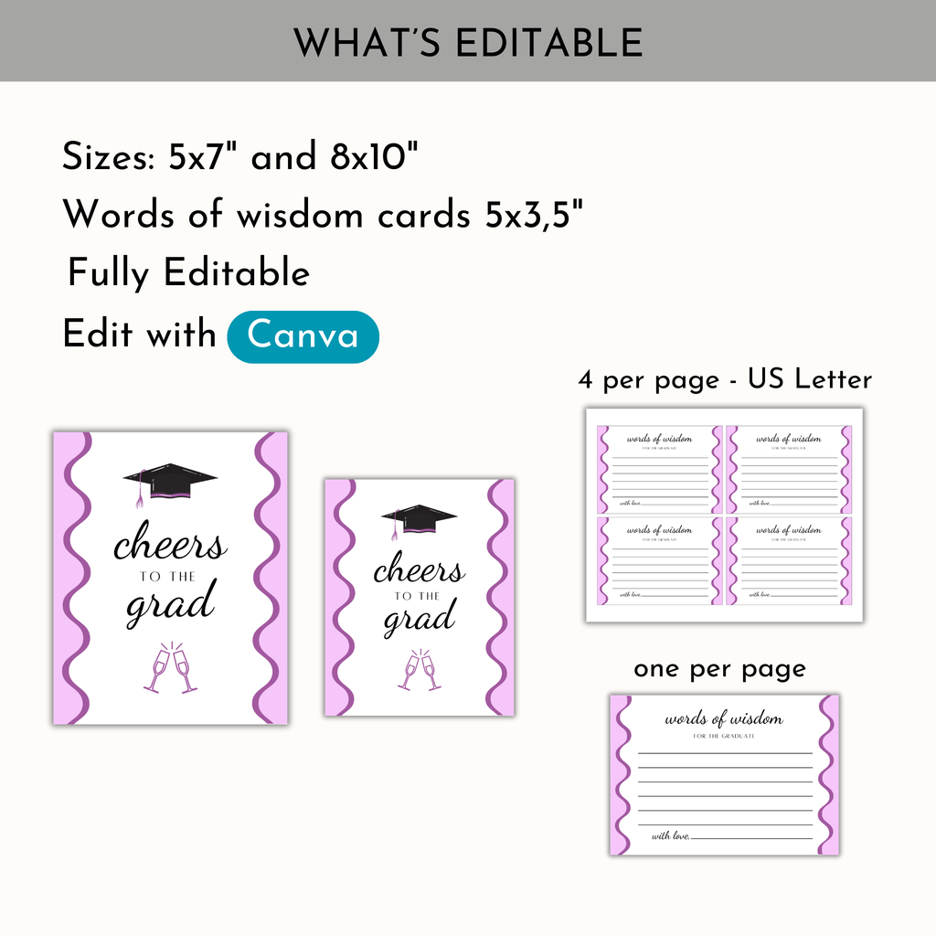 Graduation Party Table Signs - Wavy Purple