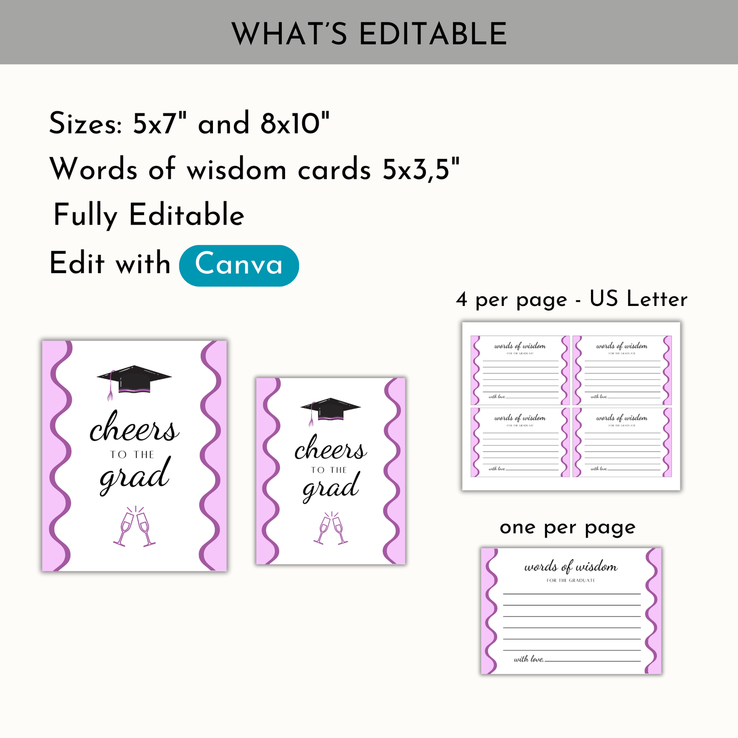 Graduation Party Table Signs - Wavy Purple