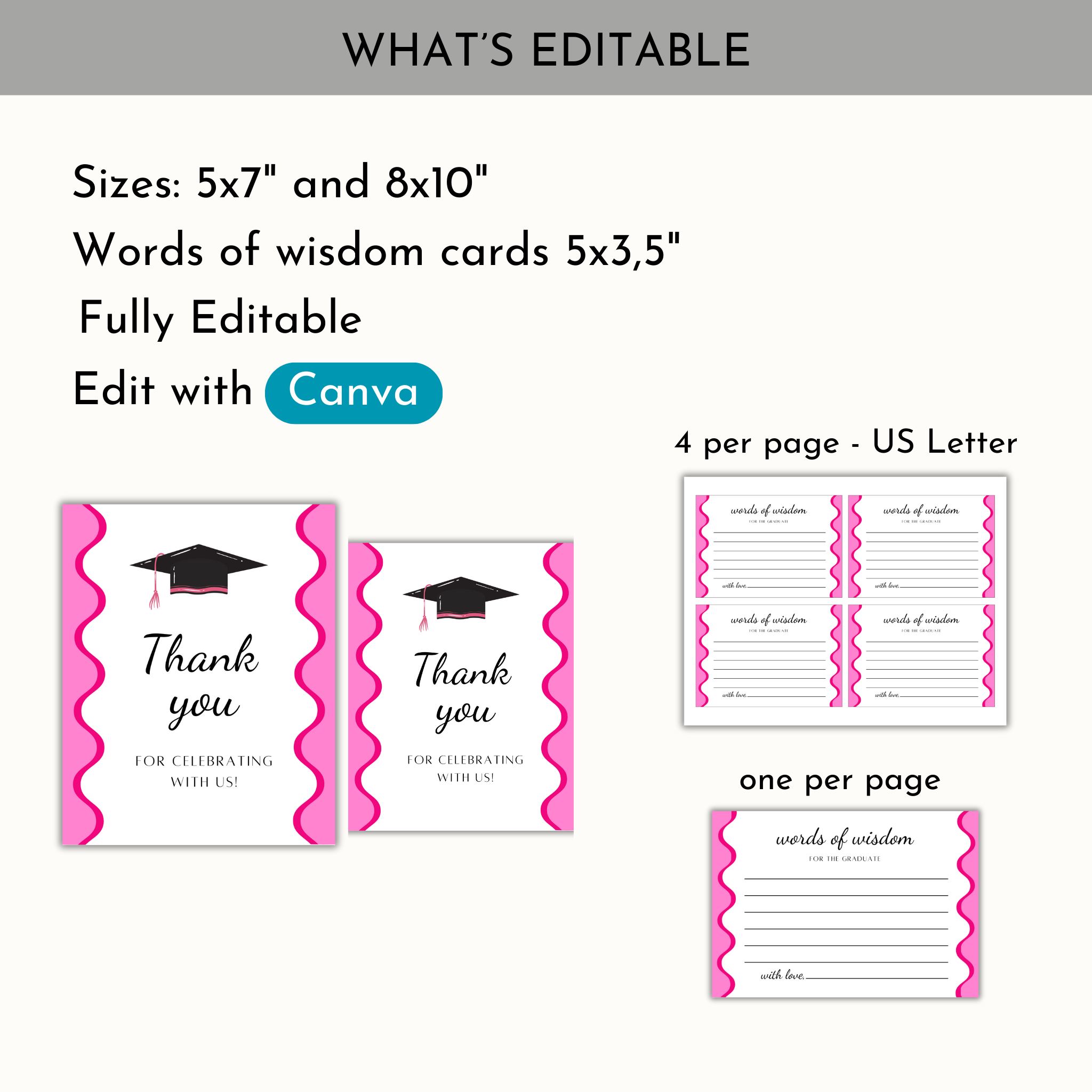 Graduation Party Table Signs - Wavy Pink