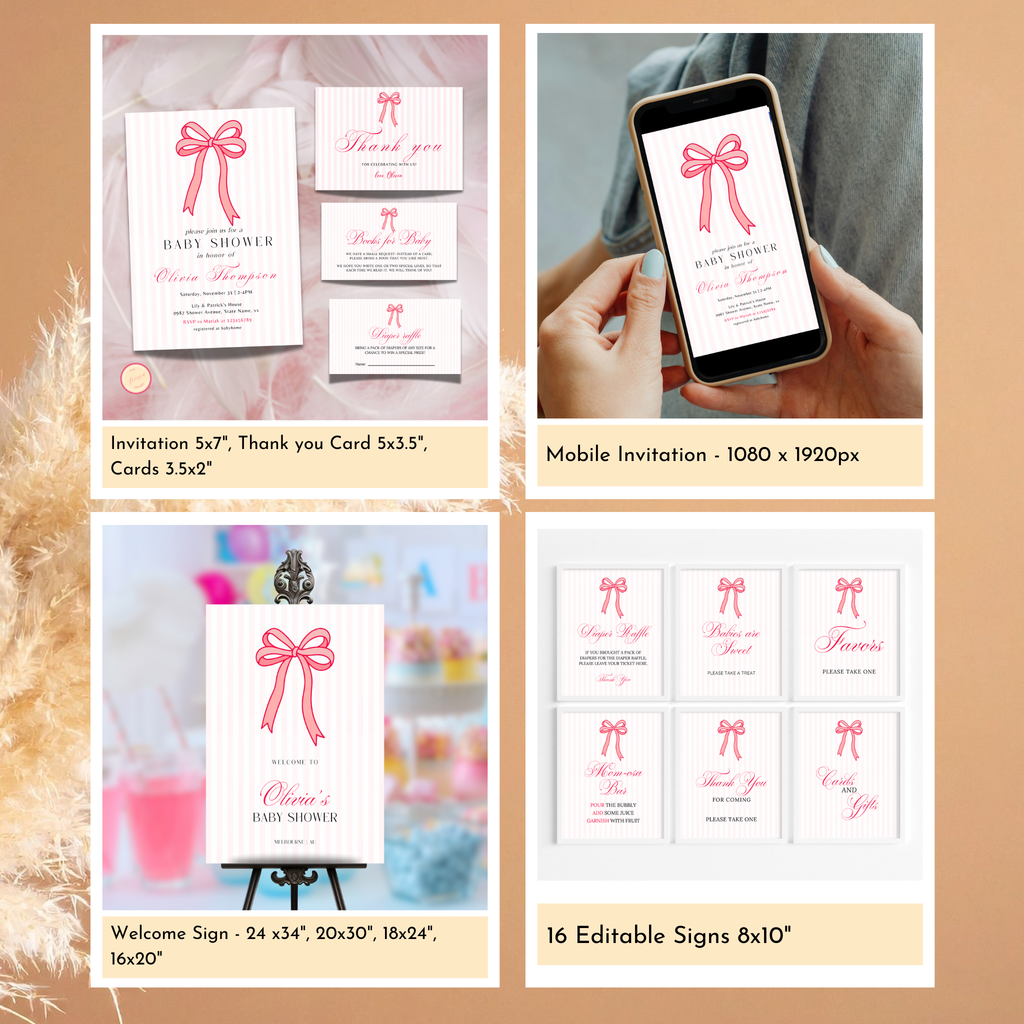 Pink Bow Baby Shower Bundle