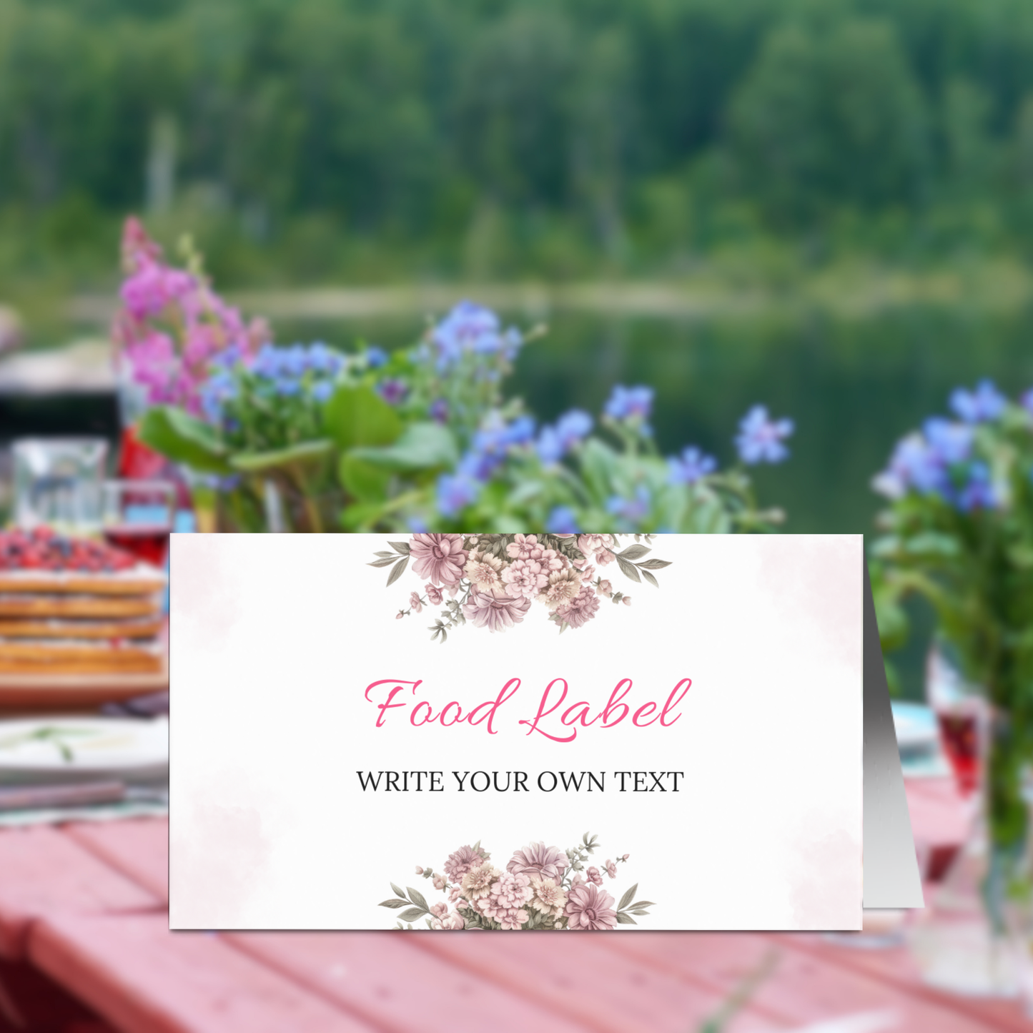 Pink Floral Place Card Template