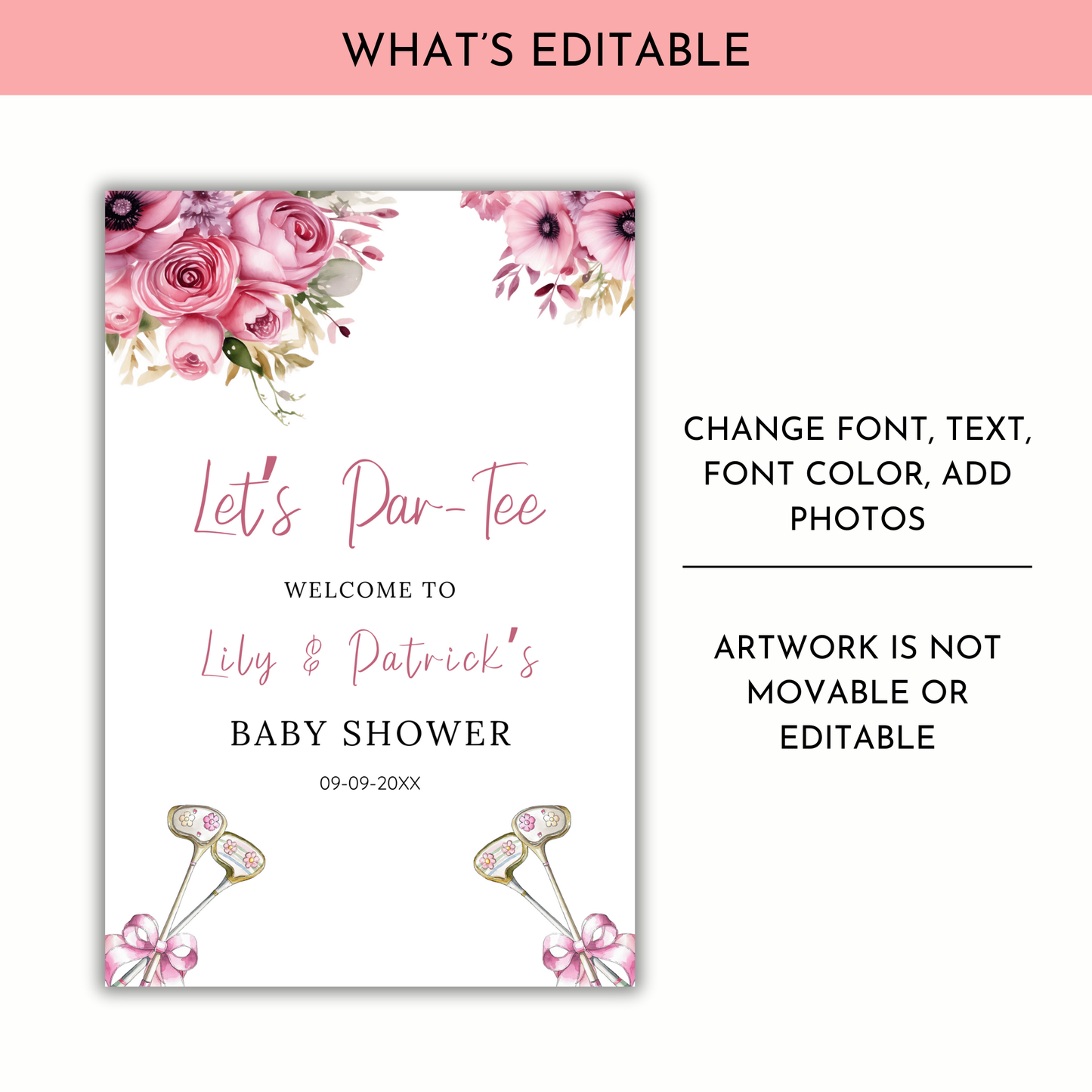 Let's Par-Tee Baby Shower Welcome Sign - Floral