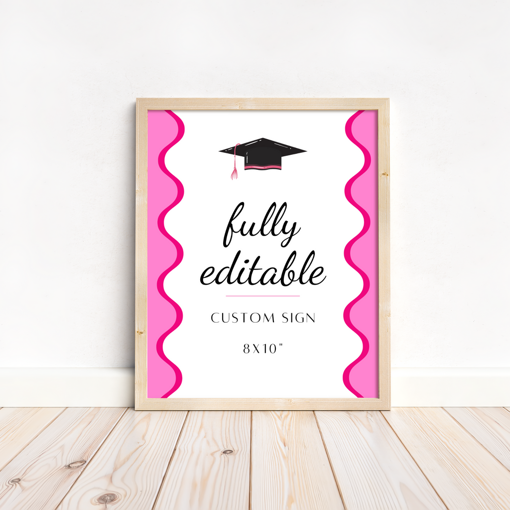 Graduation Party Table Signs - Wavy Pink