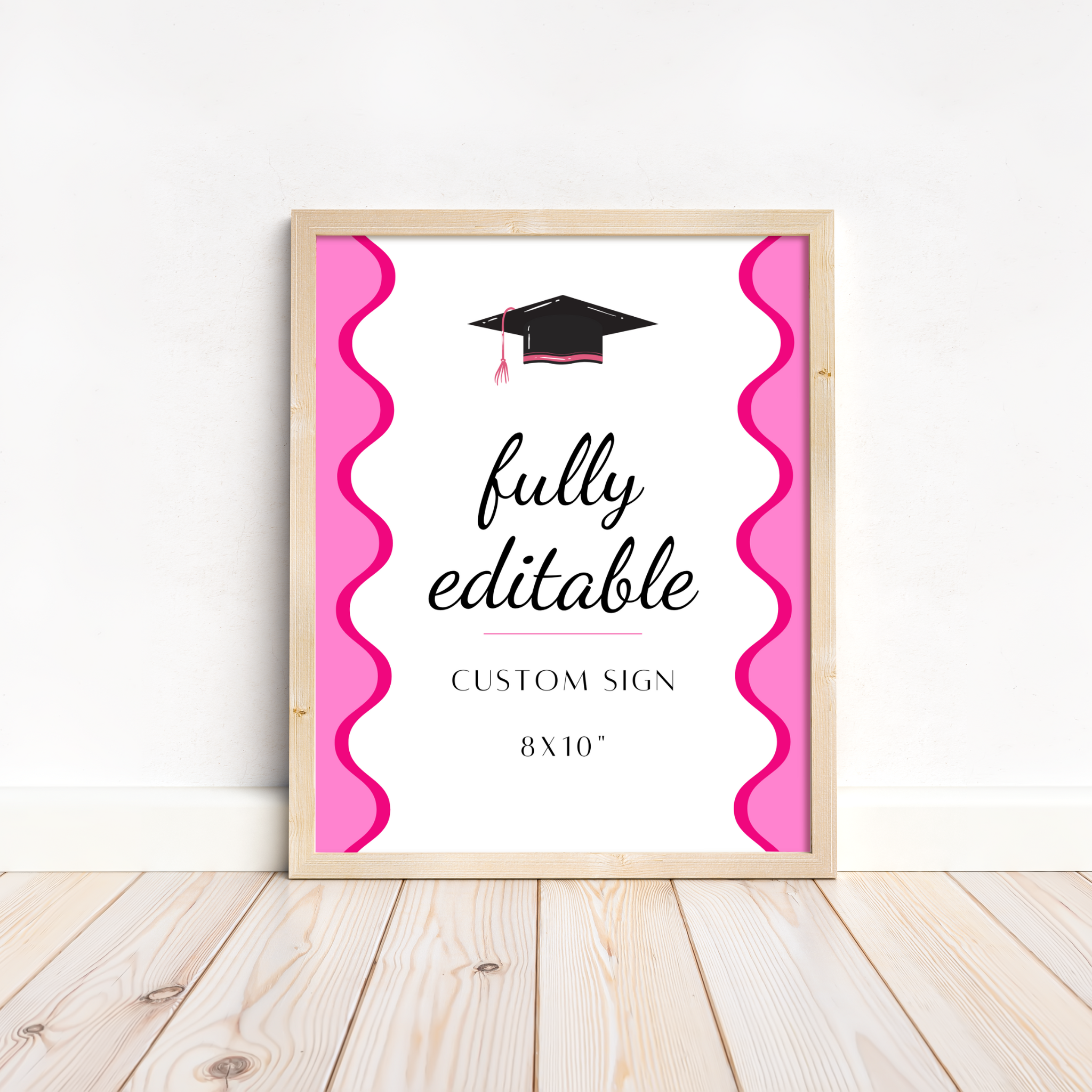 Graduation Party Table Signs - Wavy Pink