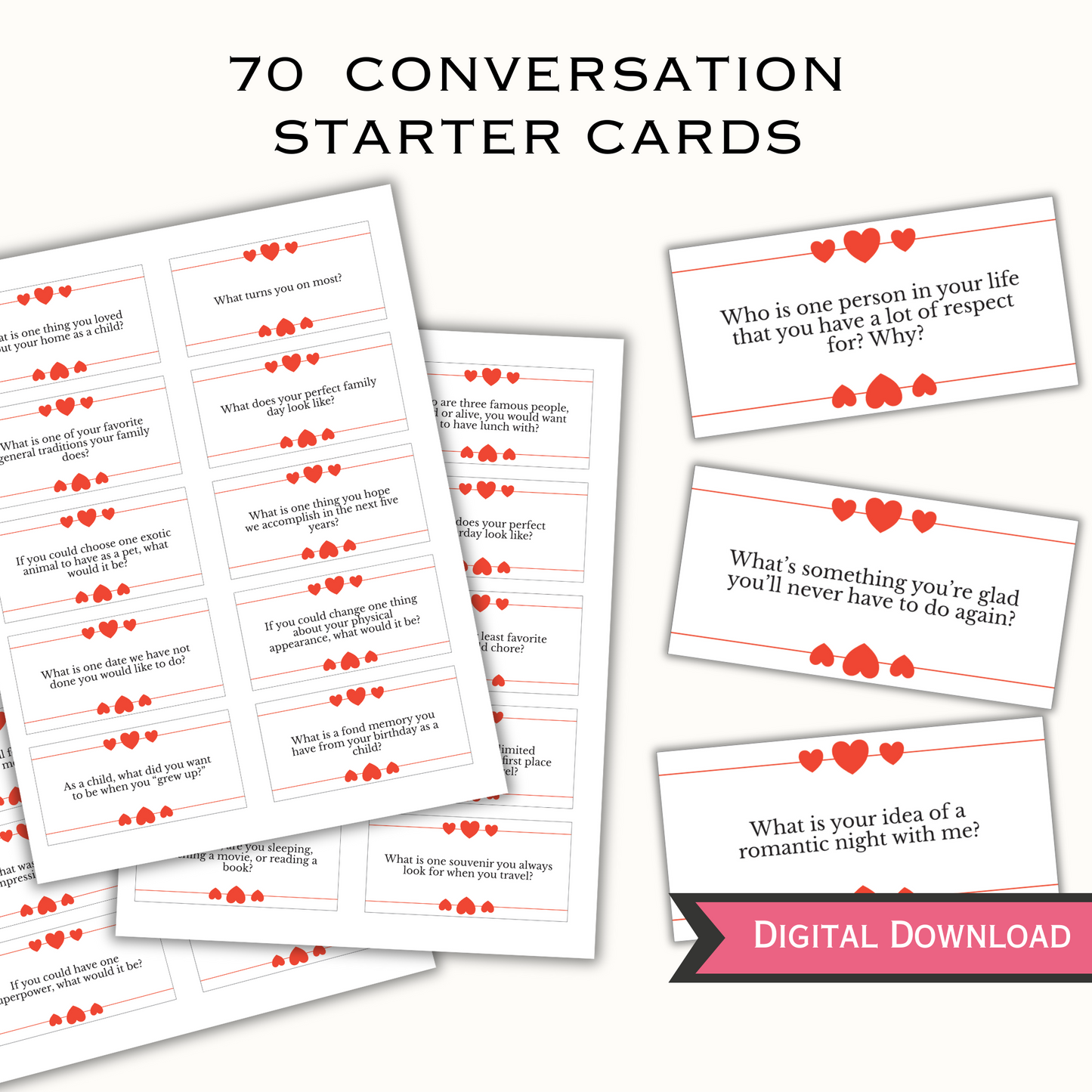 70 Conversation Starters Cards for Couples Date Nights