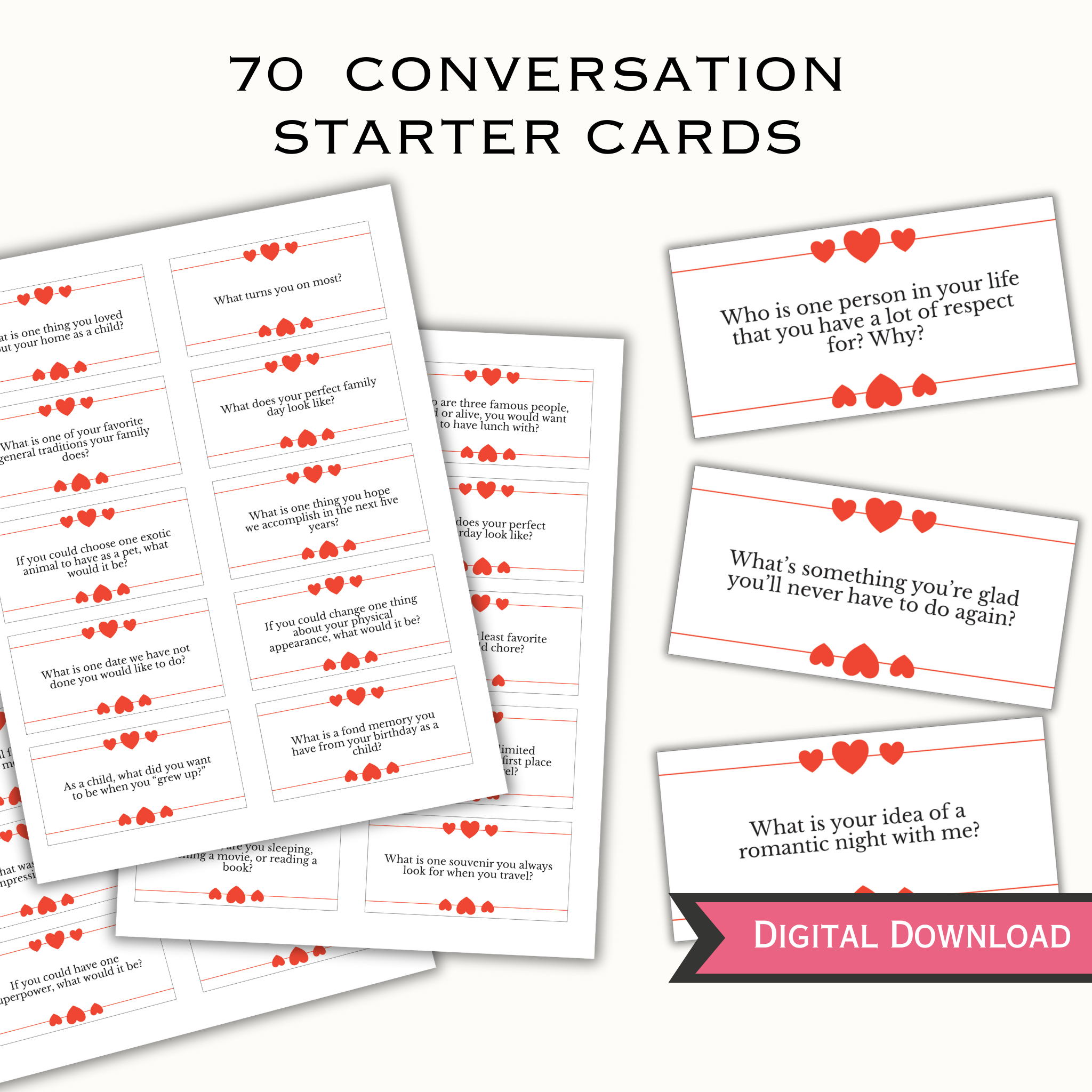 70 Conversation Starters Cards for Couples Date Nights