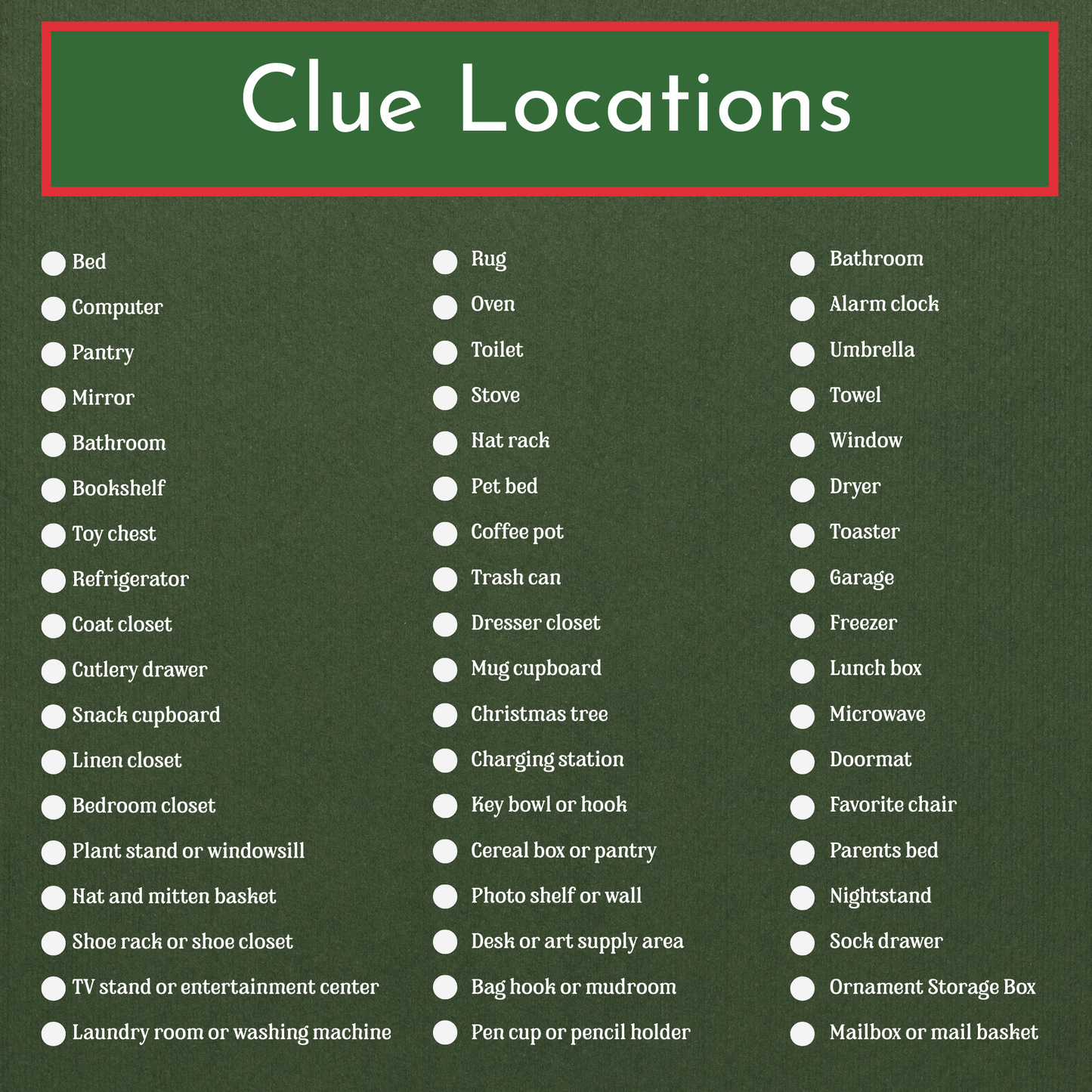54 Elf Scavenger Hunt Cards