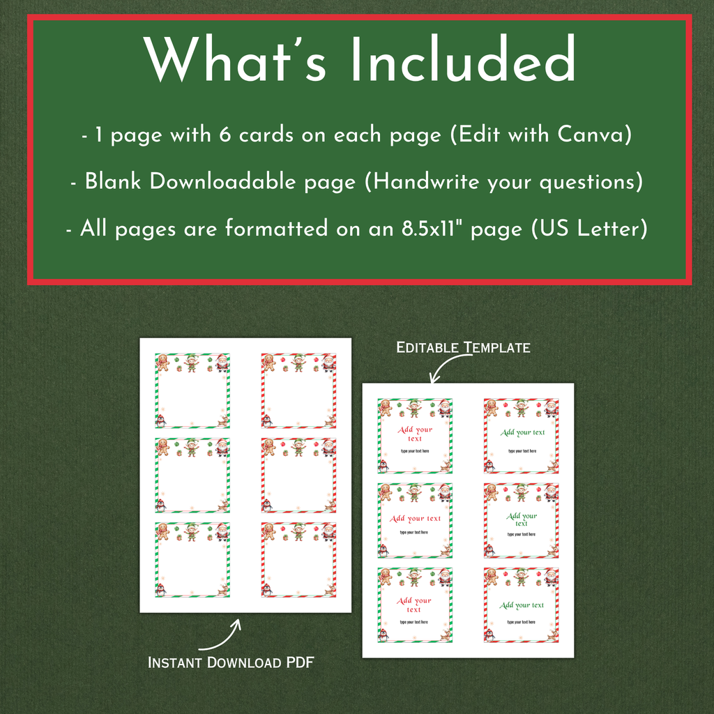 Editable Elf Note Cards Template