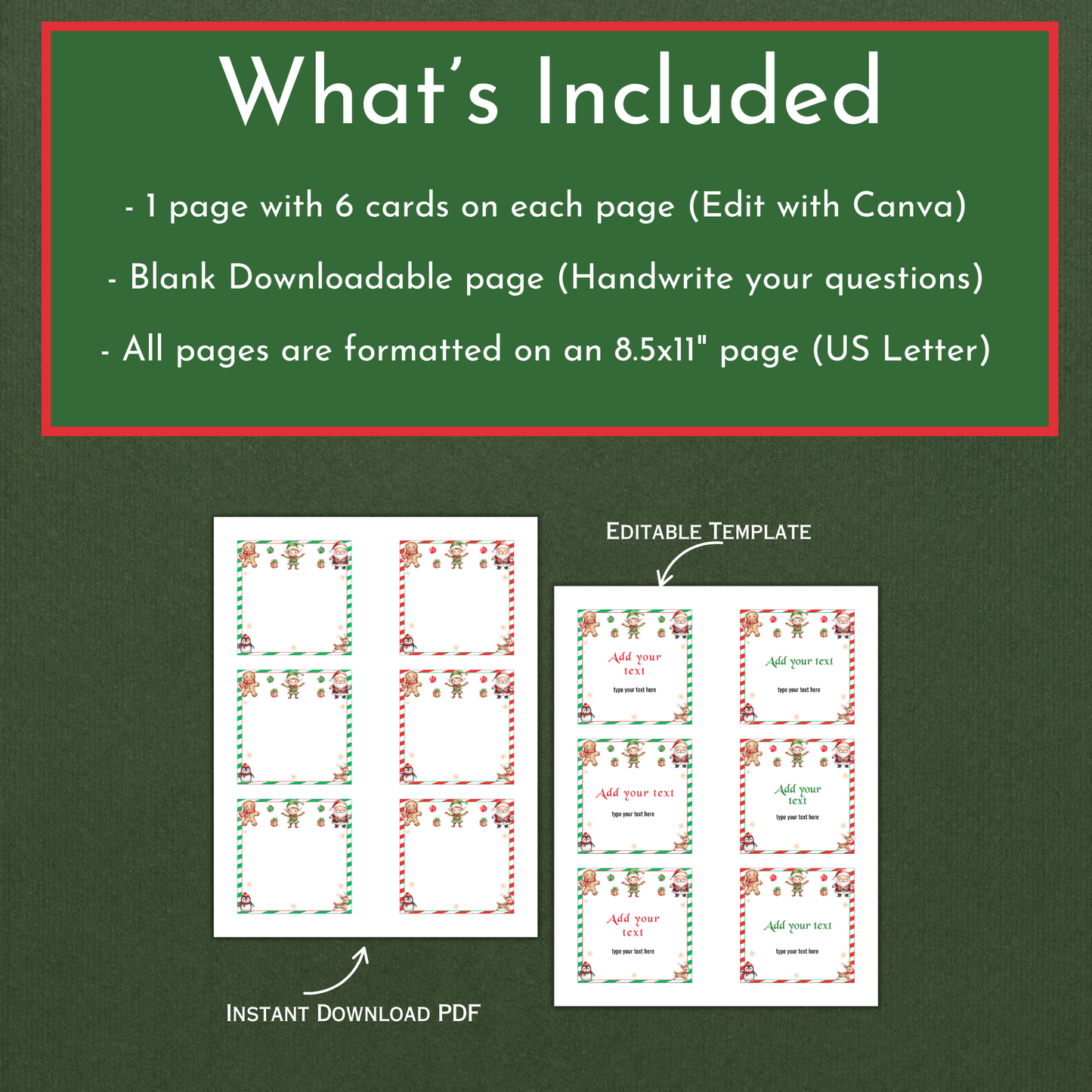 Editable Elf Note Cards Template