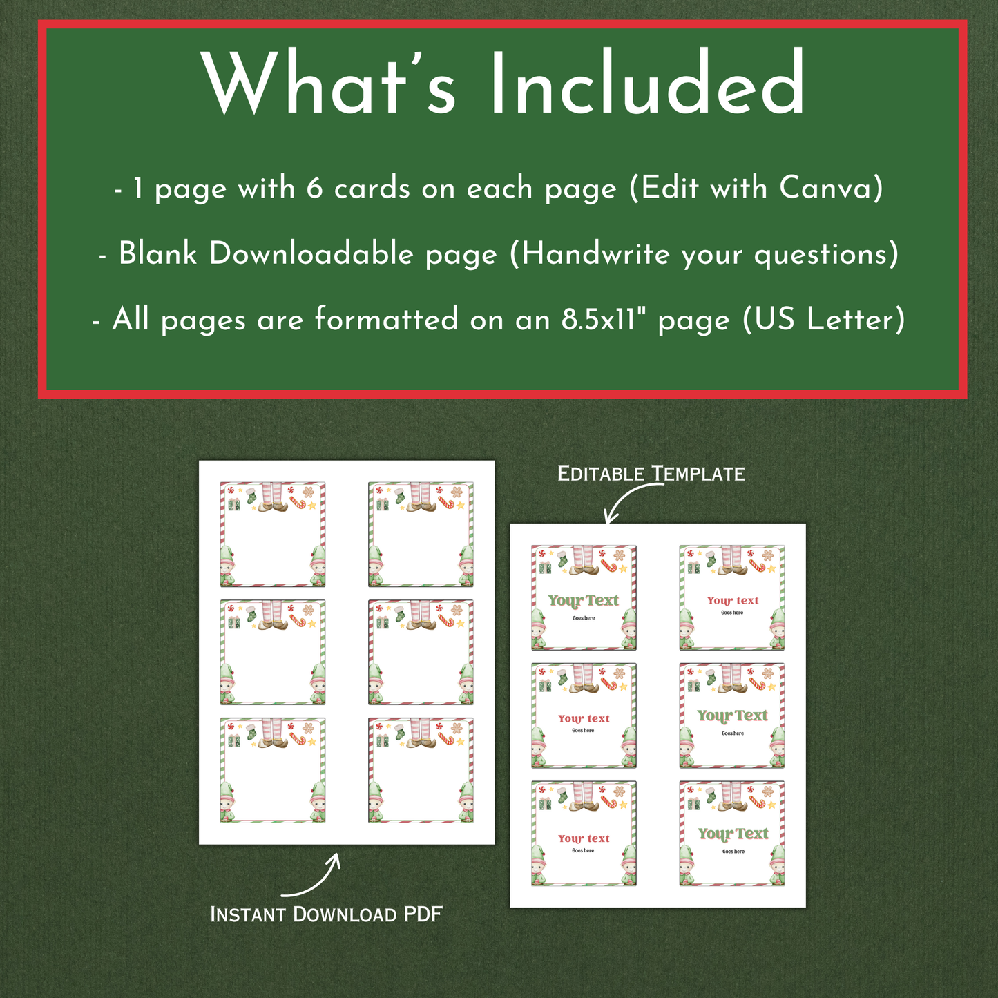 Editable Elf Note Cards Template