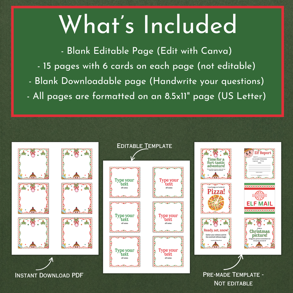 90 Elf Note Cards | Printable