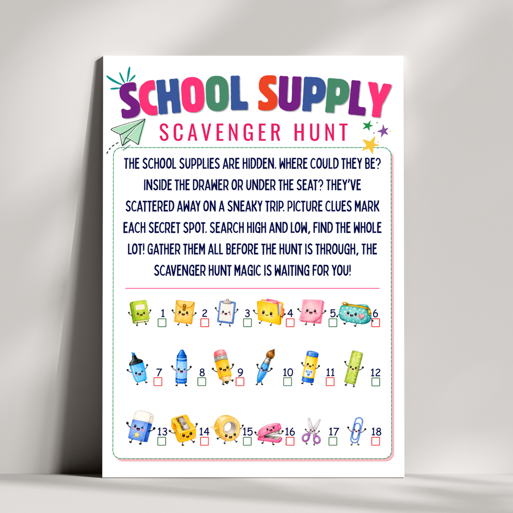 School Supplies Scavenger Hunt