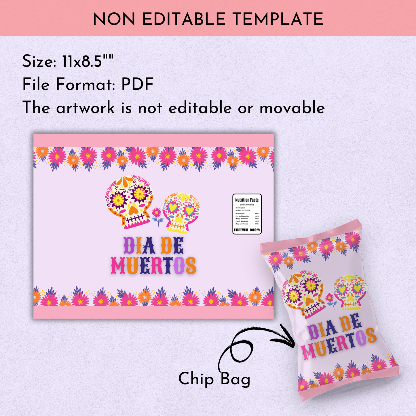 Dia de los Muertos Chip Bag Printable