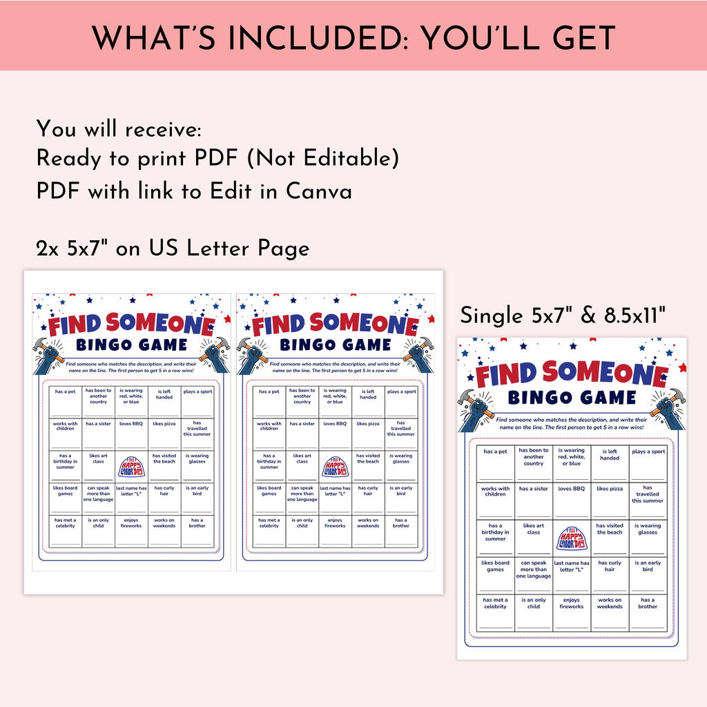 Find Someone Bingo - Labor Day