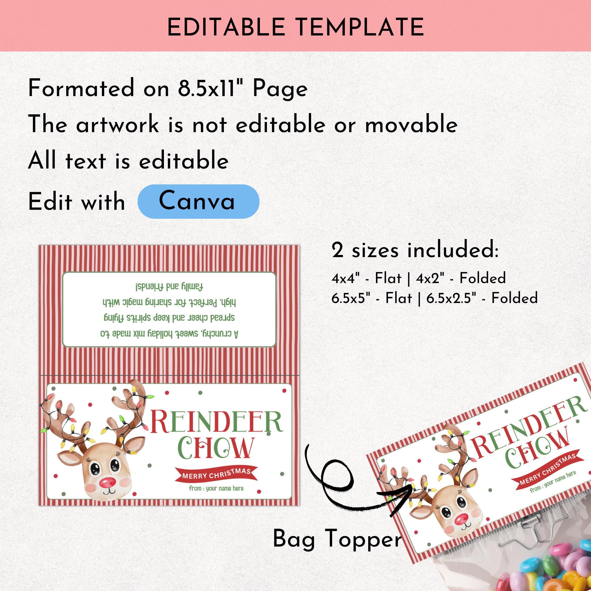 Reindeer Chow Treat Bag Topper