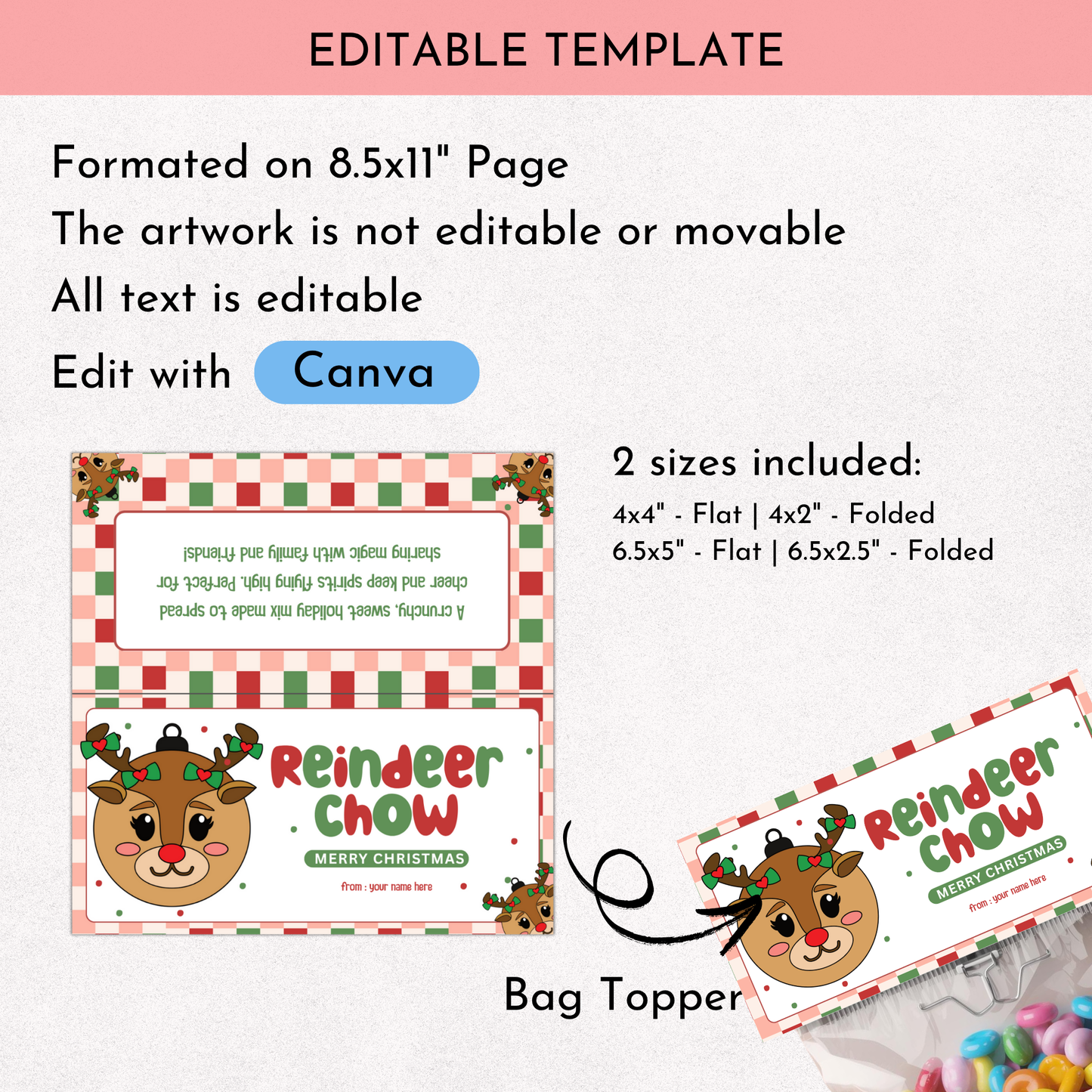 Reindeer Chow Treat Bag Topper