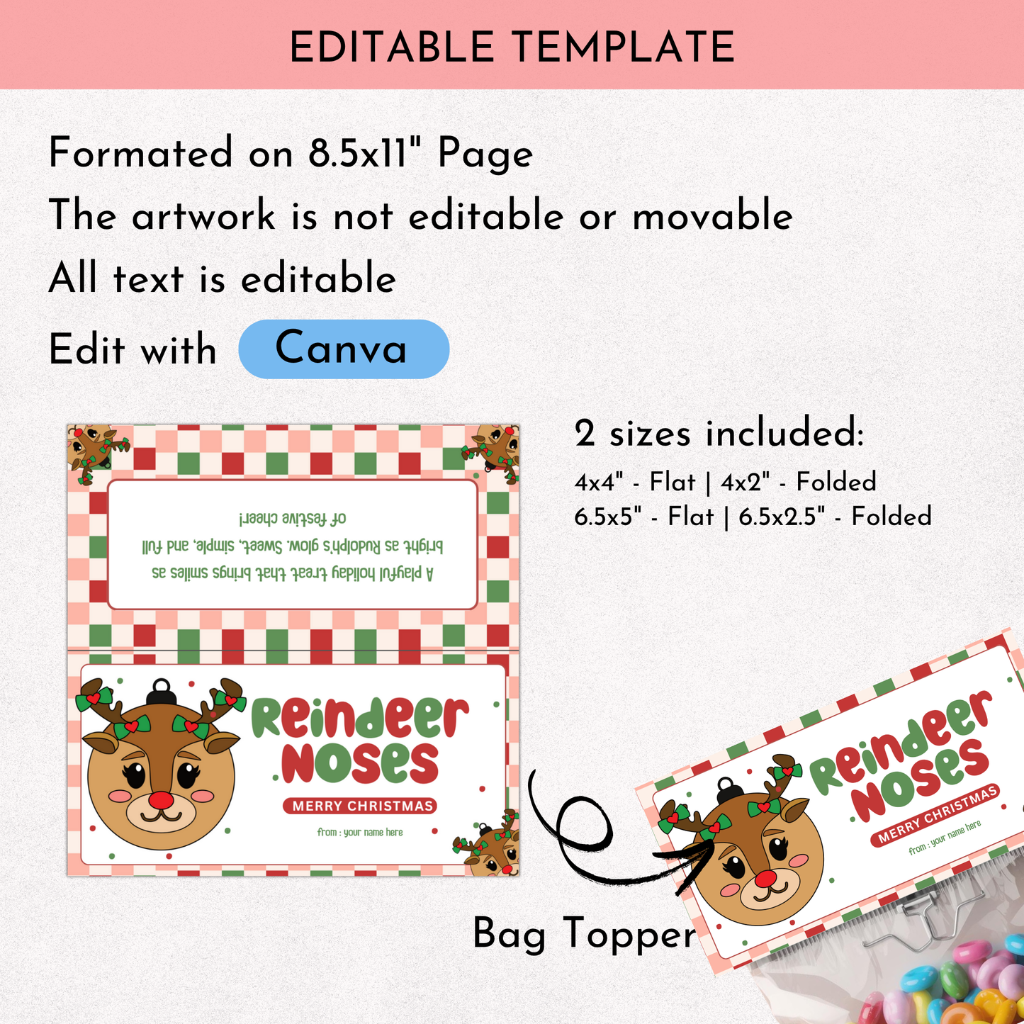 Reindeer Noses Treat Bag Topper