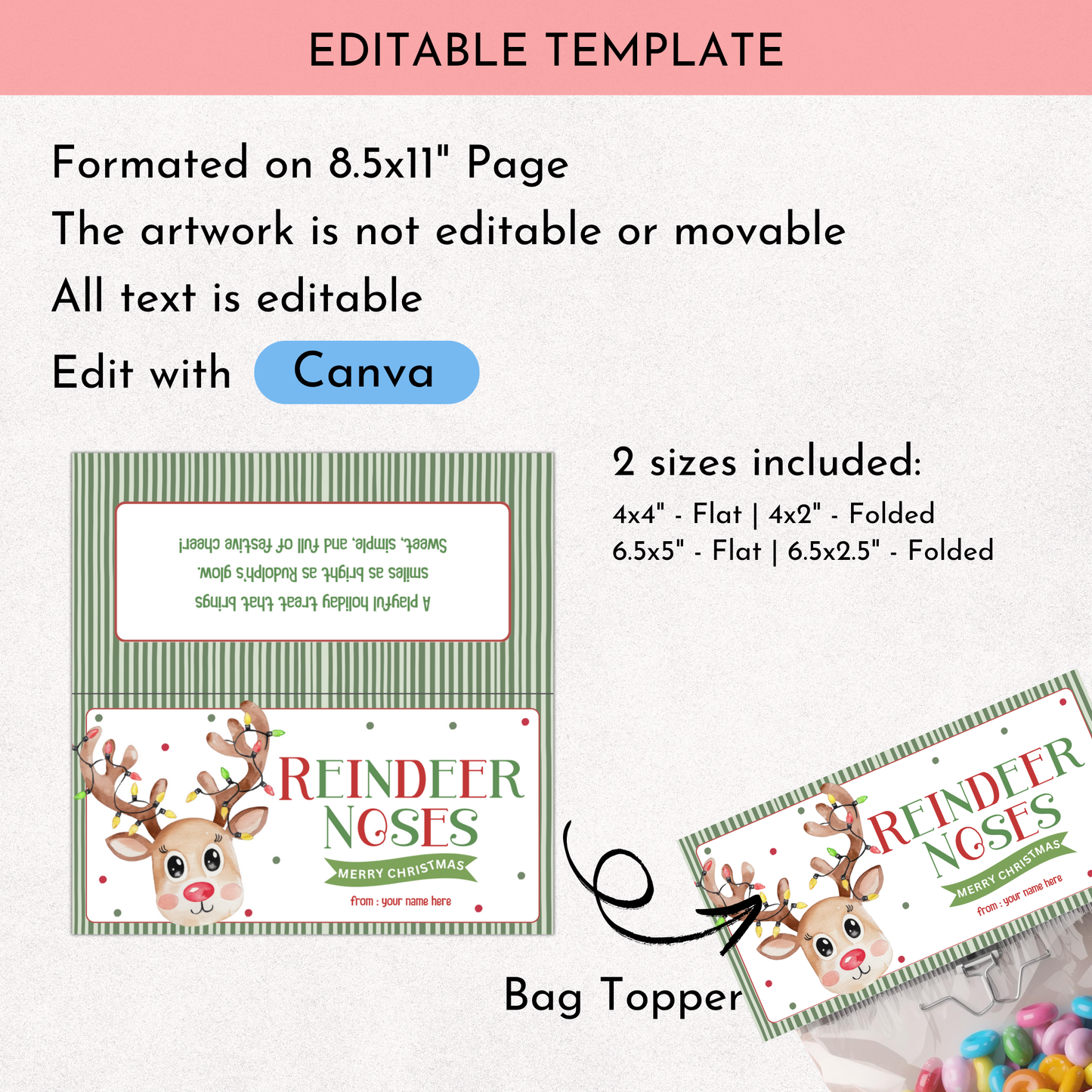 Reindeer Noses Treat Bag Topper