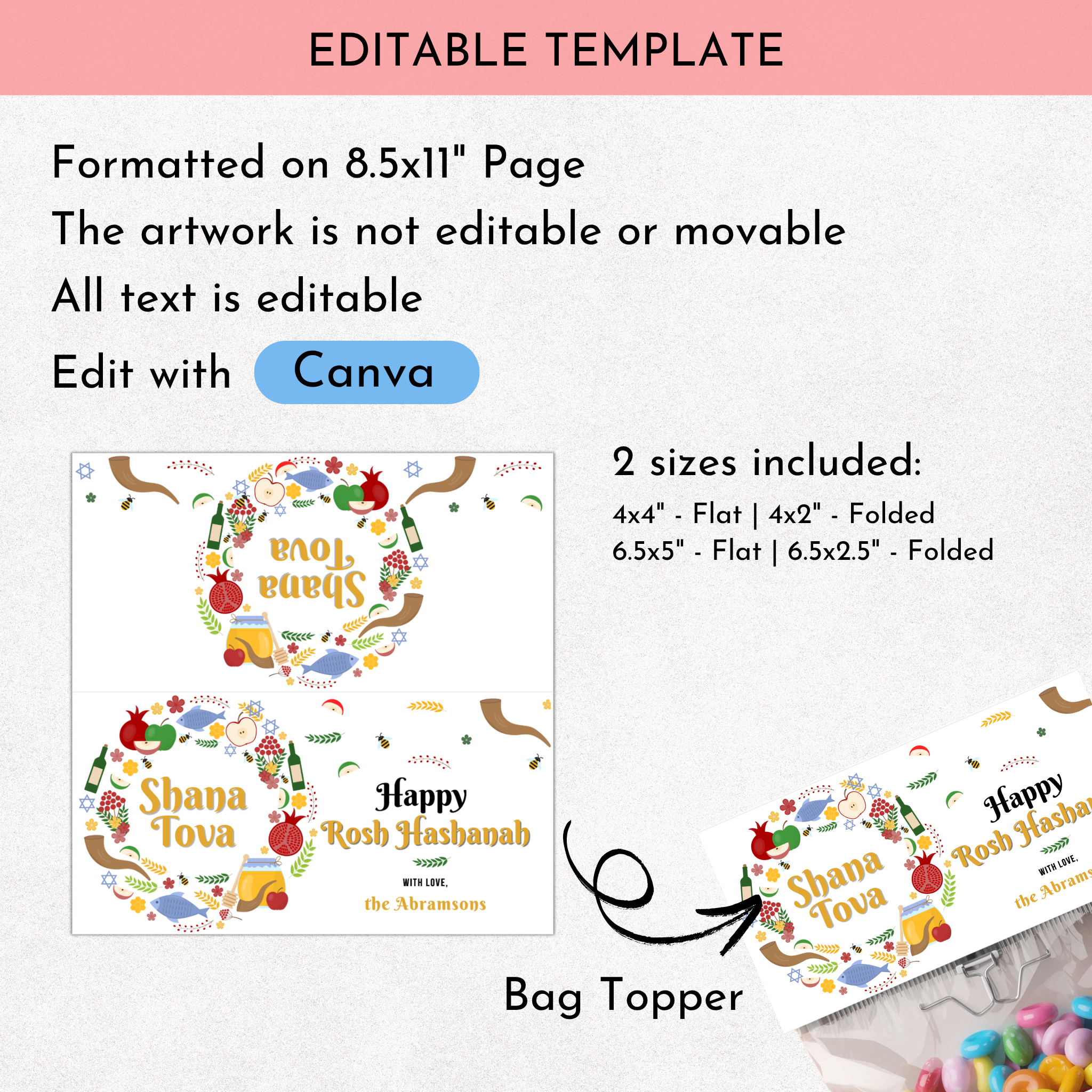 Rosh Hashanah Bag Topper