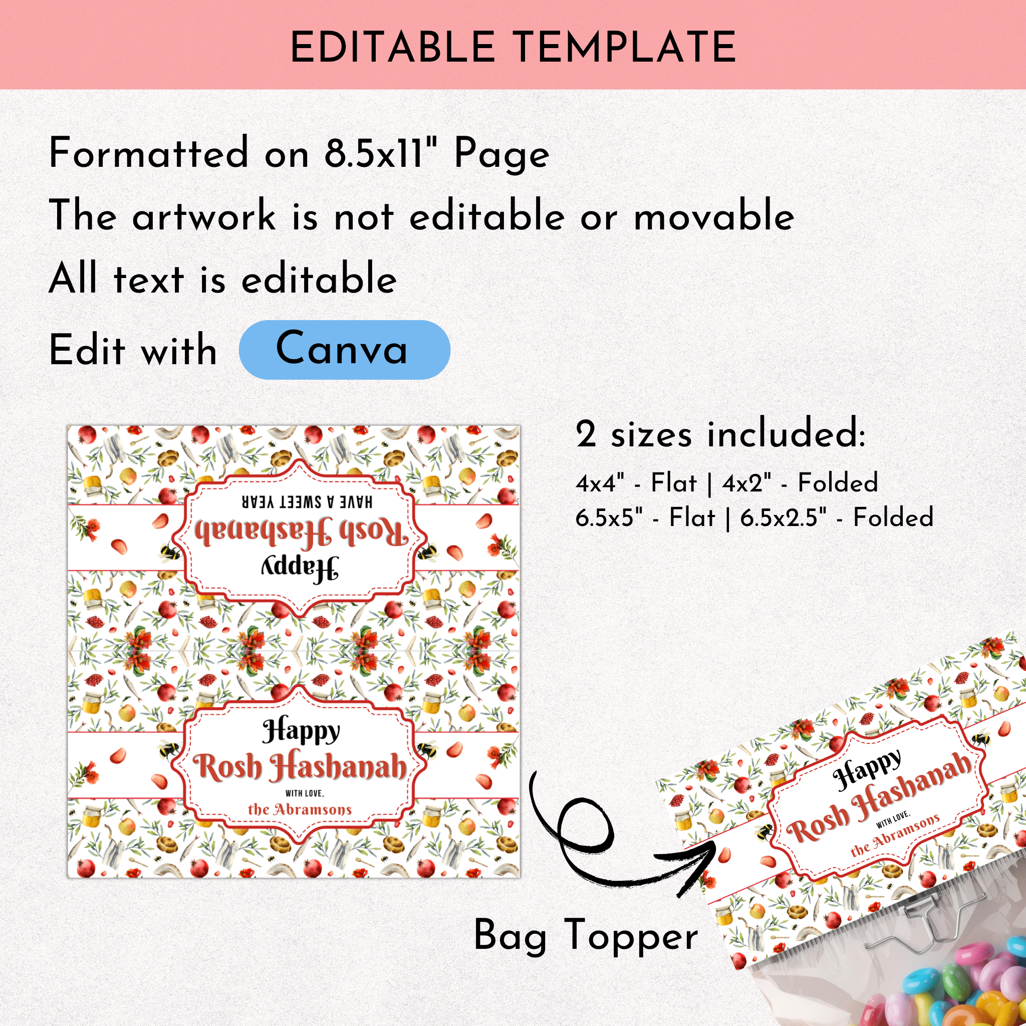Rosh Hashanah Bag Topper