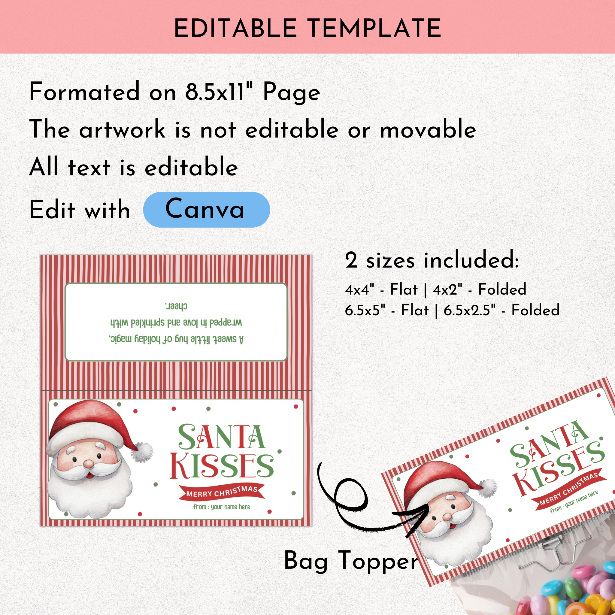 Santa Kisses Treat Bag Topper