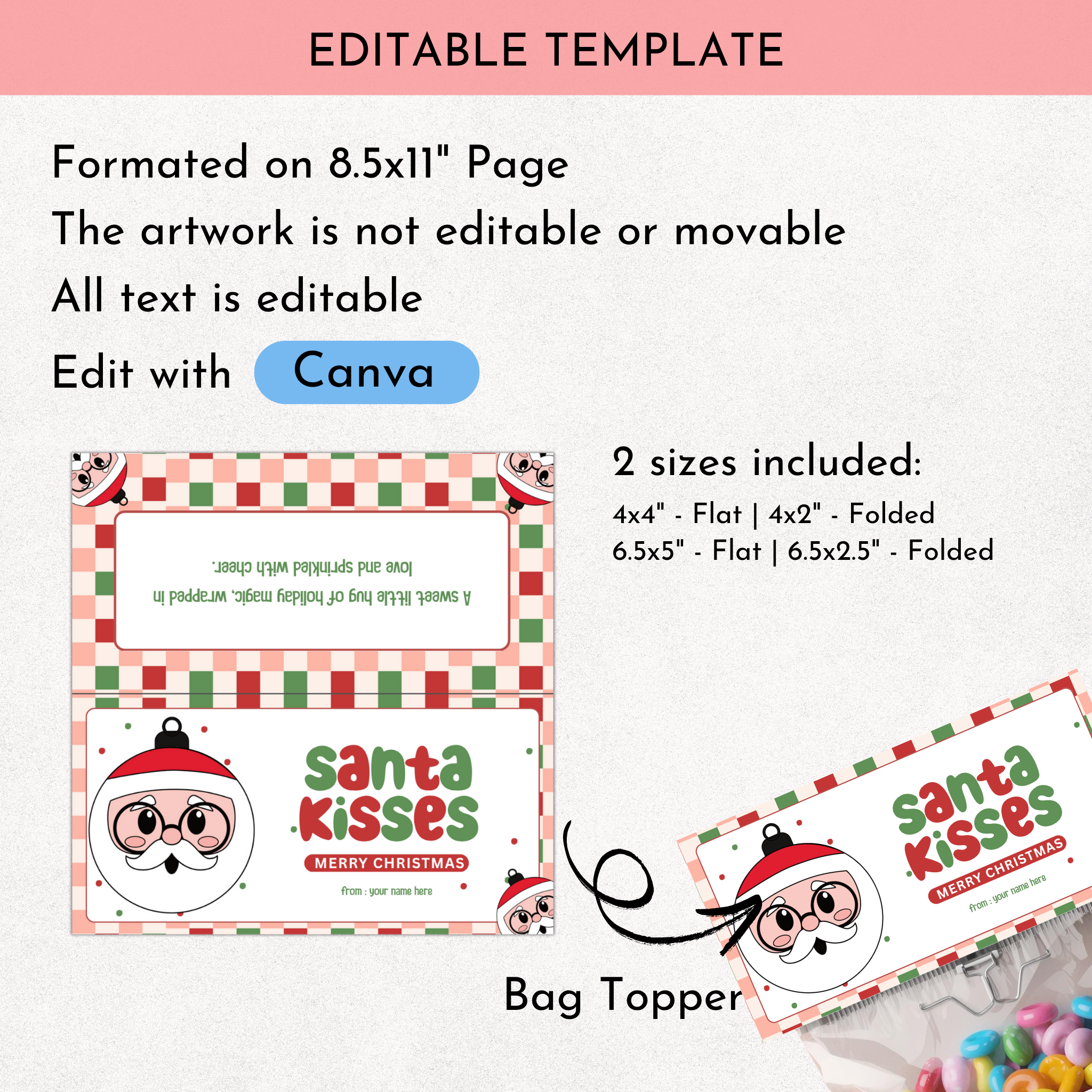 Santa Kisses Treat Bag Topper