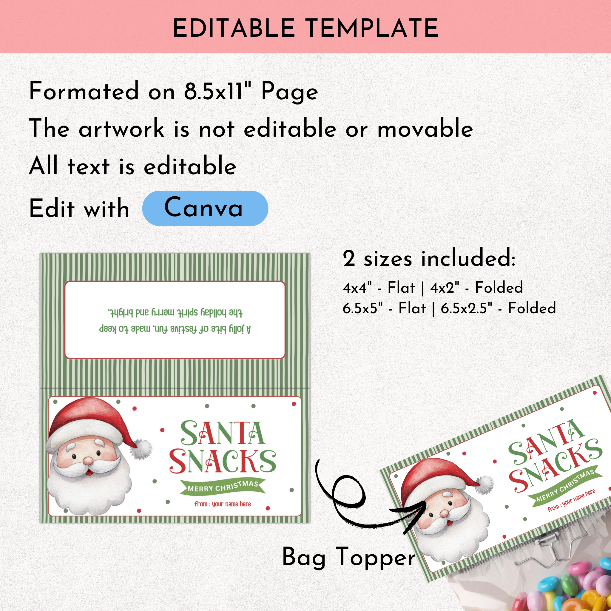 Santa Snacks Treat Bag Topper