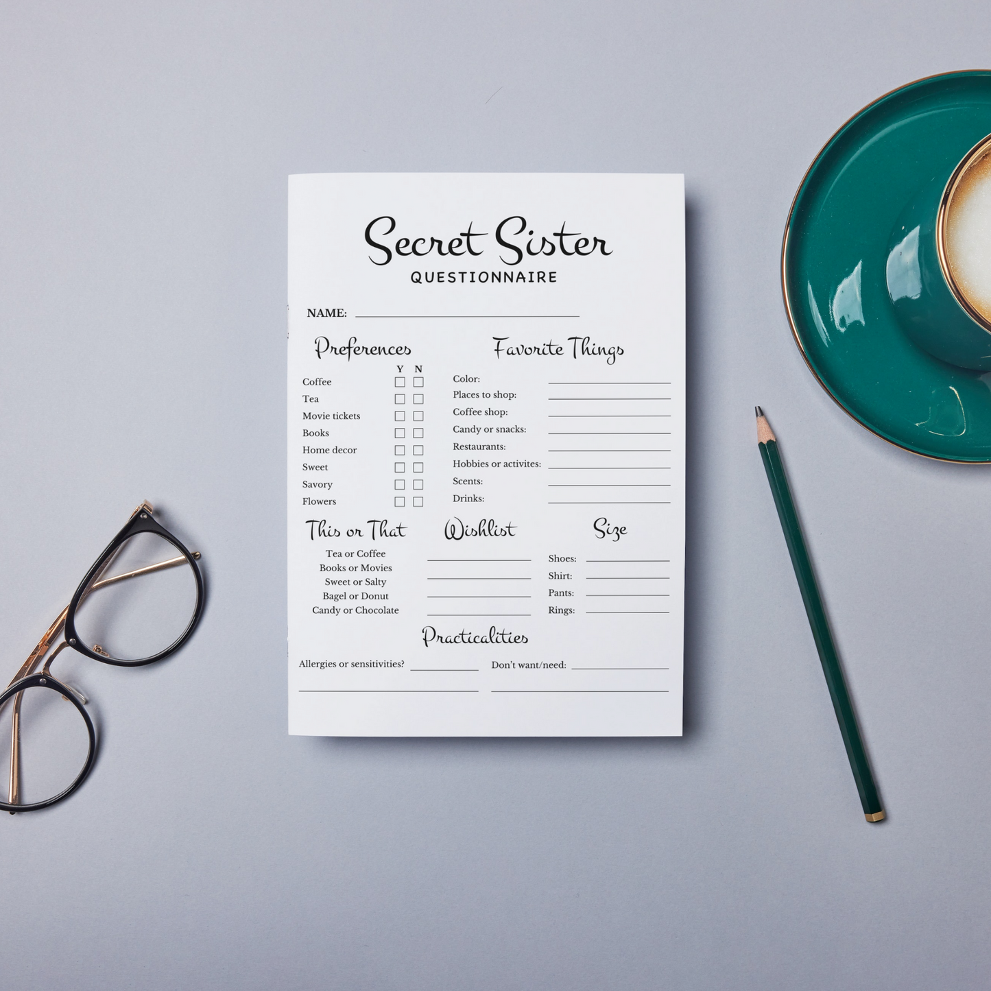 Editable Secret Sister Questionnaire Template