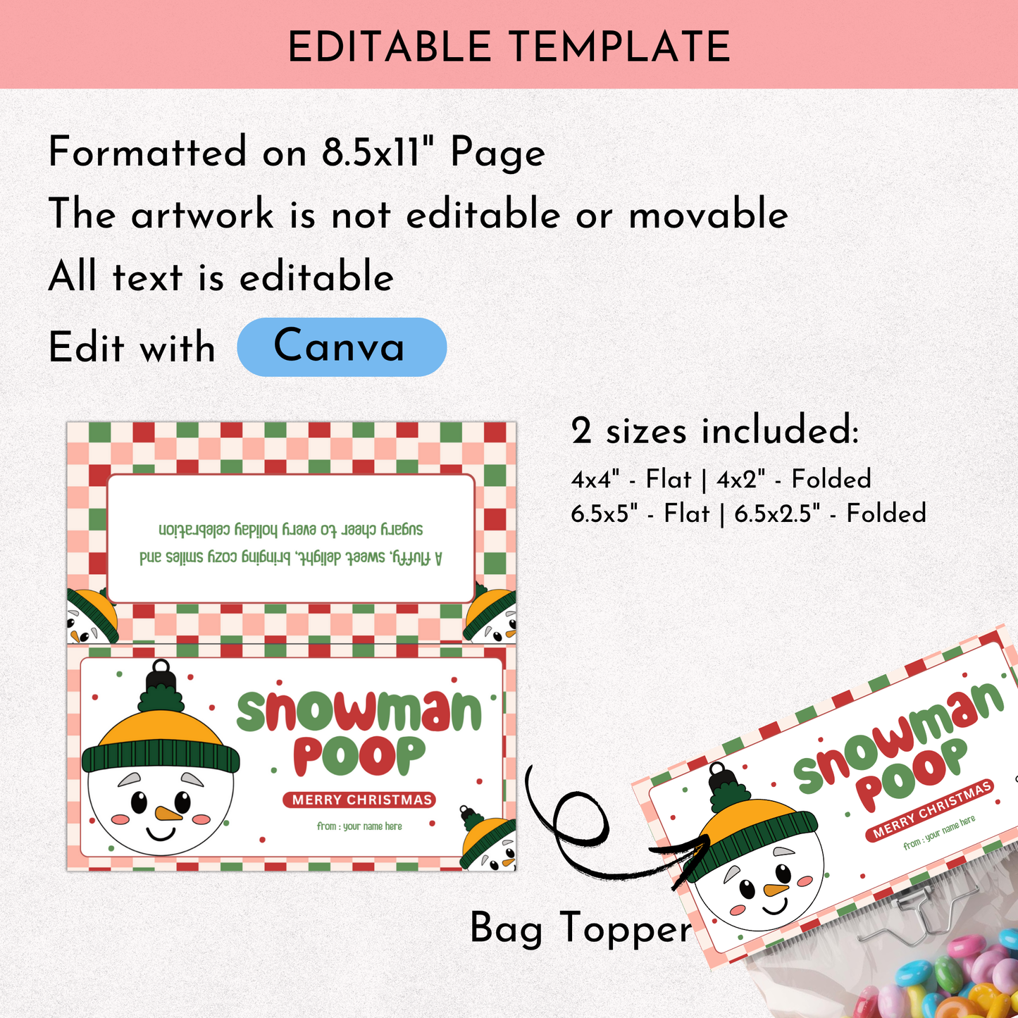 Snowman Poop Treat Bag Topper 01