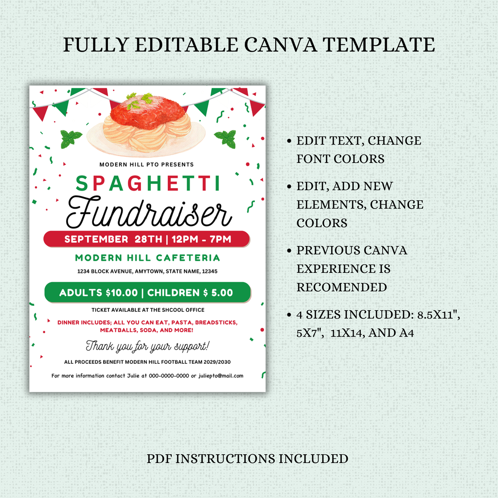 Spaghetti Dinner Fundraiser Flyer and Ticket Template