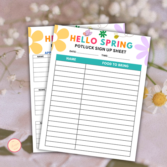 Spring Potluck Sign Up Sheet