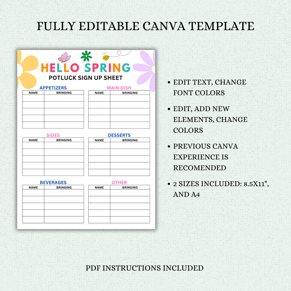 Spring Potluck Sign Up Sheet