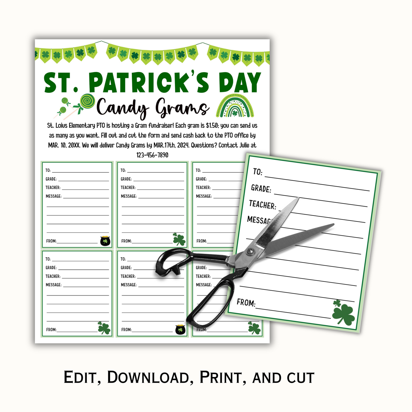 St. Patrick's Day Candy Gram PTO, PTA Fundraiser Template