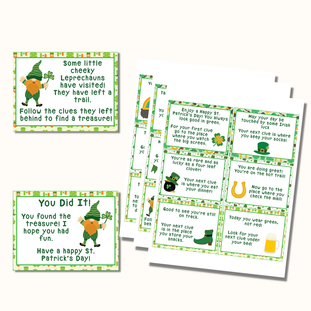 St. Patrick's Day Treasure Hunt - 16 Clue Cards