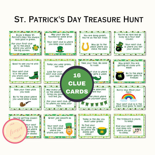 St. Patrick's Day Treasure Hunt - 16 Clue Cards