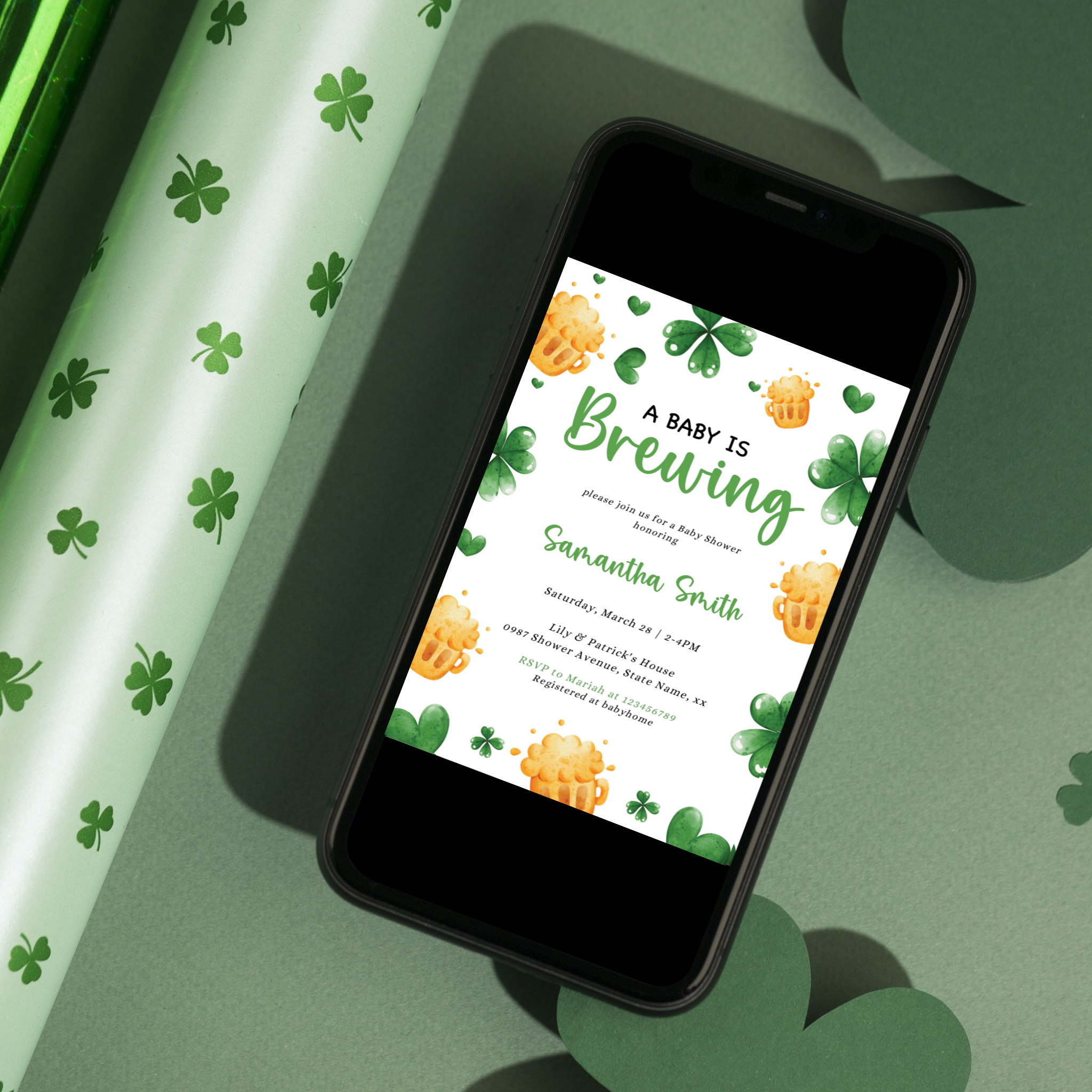St Patrick's Day Baby Shower Invitation | A Baby Is Brewing