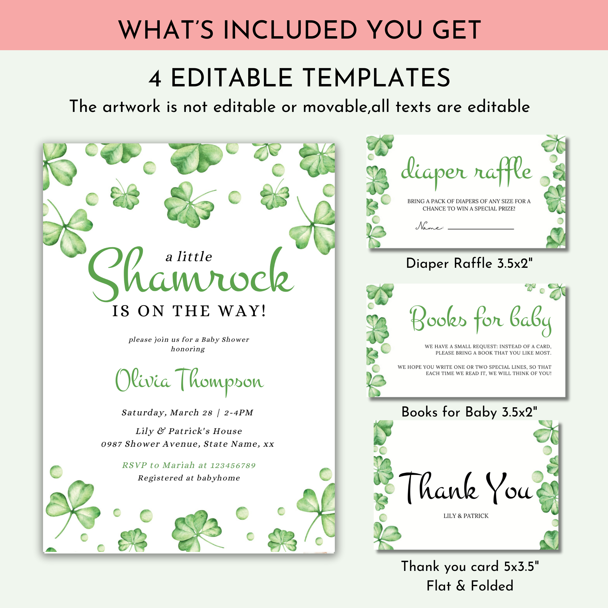 A Little Shamrock Baby Shower Invitation Bundle - St Patrick's Day Template