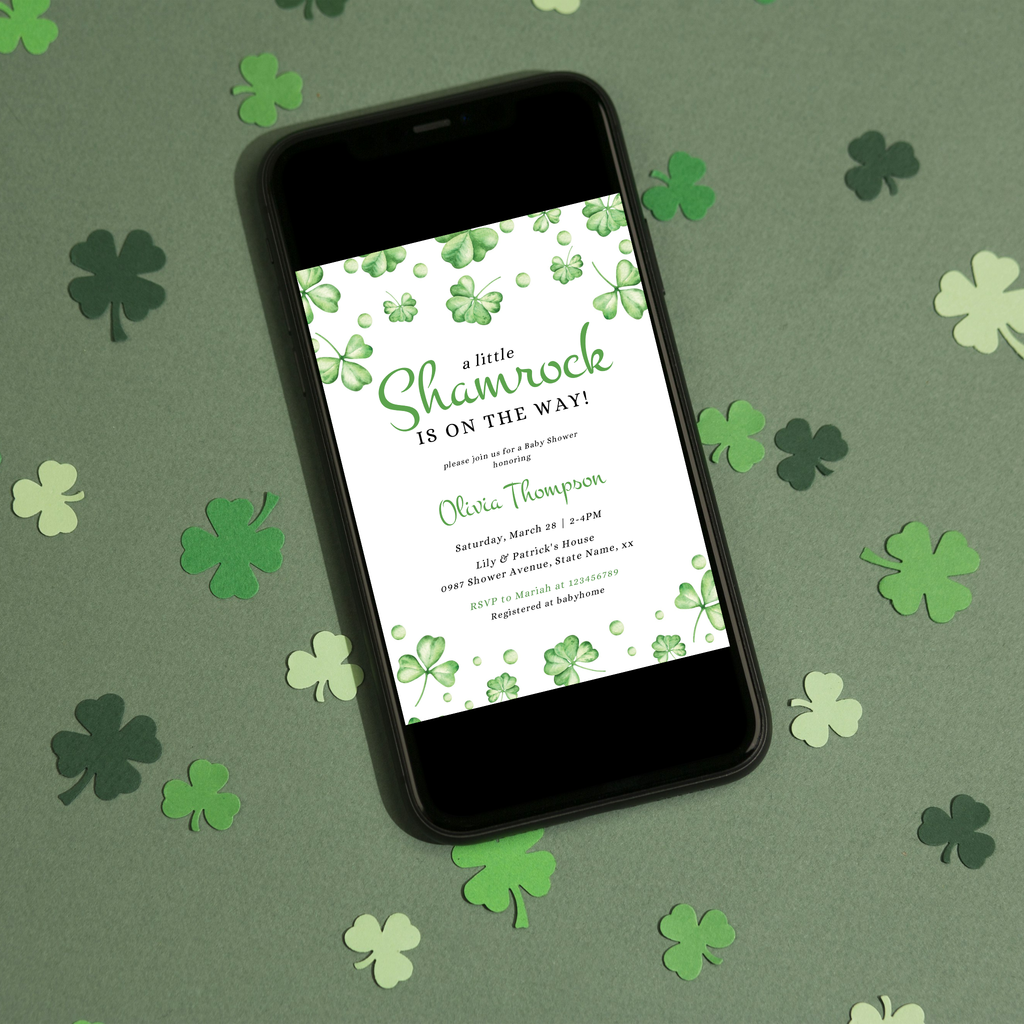 A Little Shamrock Baby Shower Invitation Bundle - St Patrick's Day Template