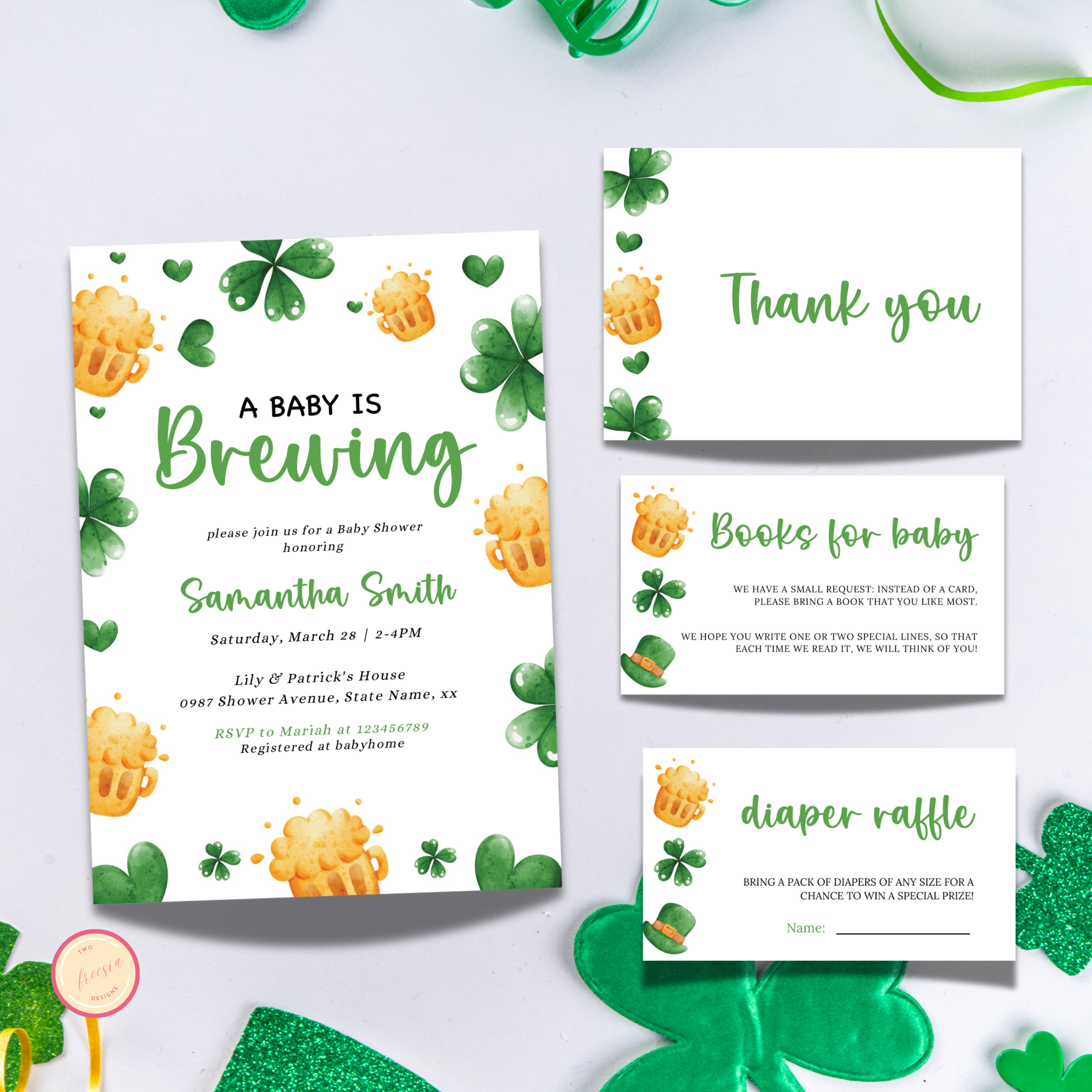A Baby is Brewing - Editable St Patrick's Baby Shower Invitation Bundle