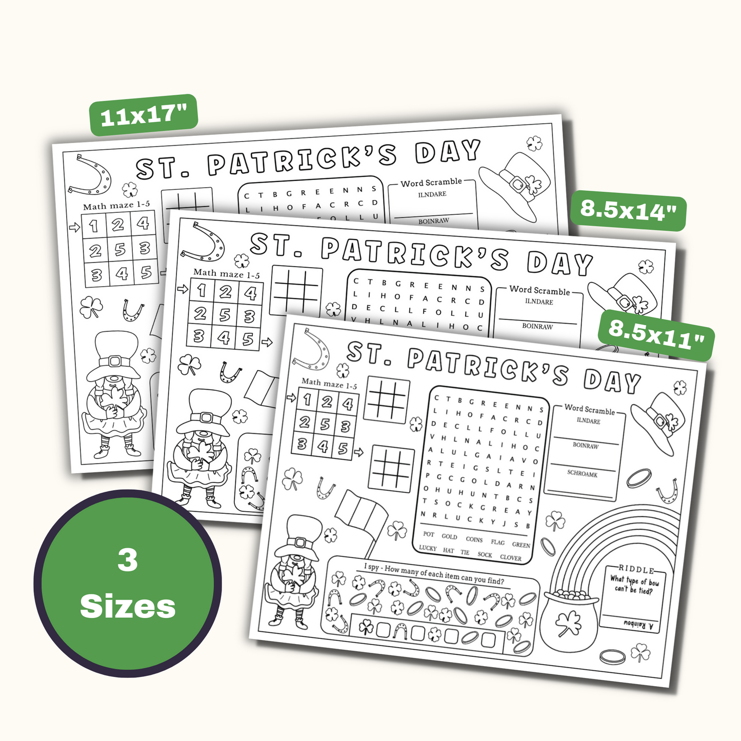 St. Patrick's Day Coloring and Activity Placemat