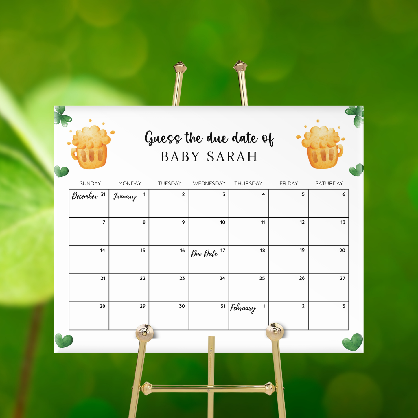 St. Patrick's Day Baby Due Date Calendar Game