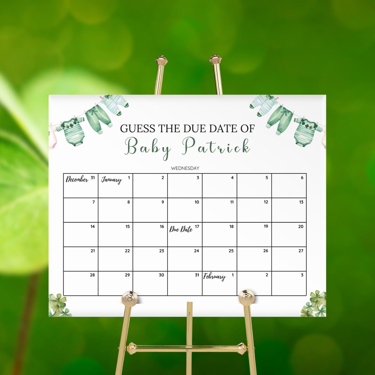 St. Patrick's Day Baby Due Date Calendar
