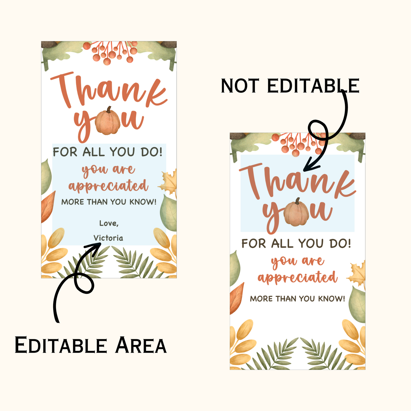 Fall Appreciation "Thank You" Tags - Editable Template