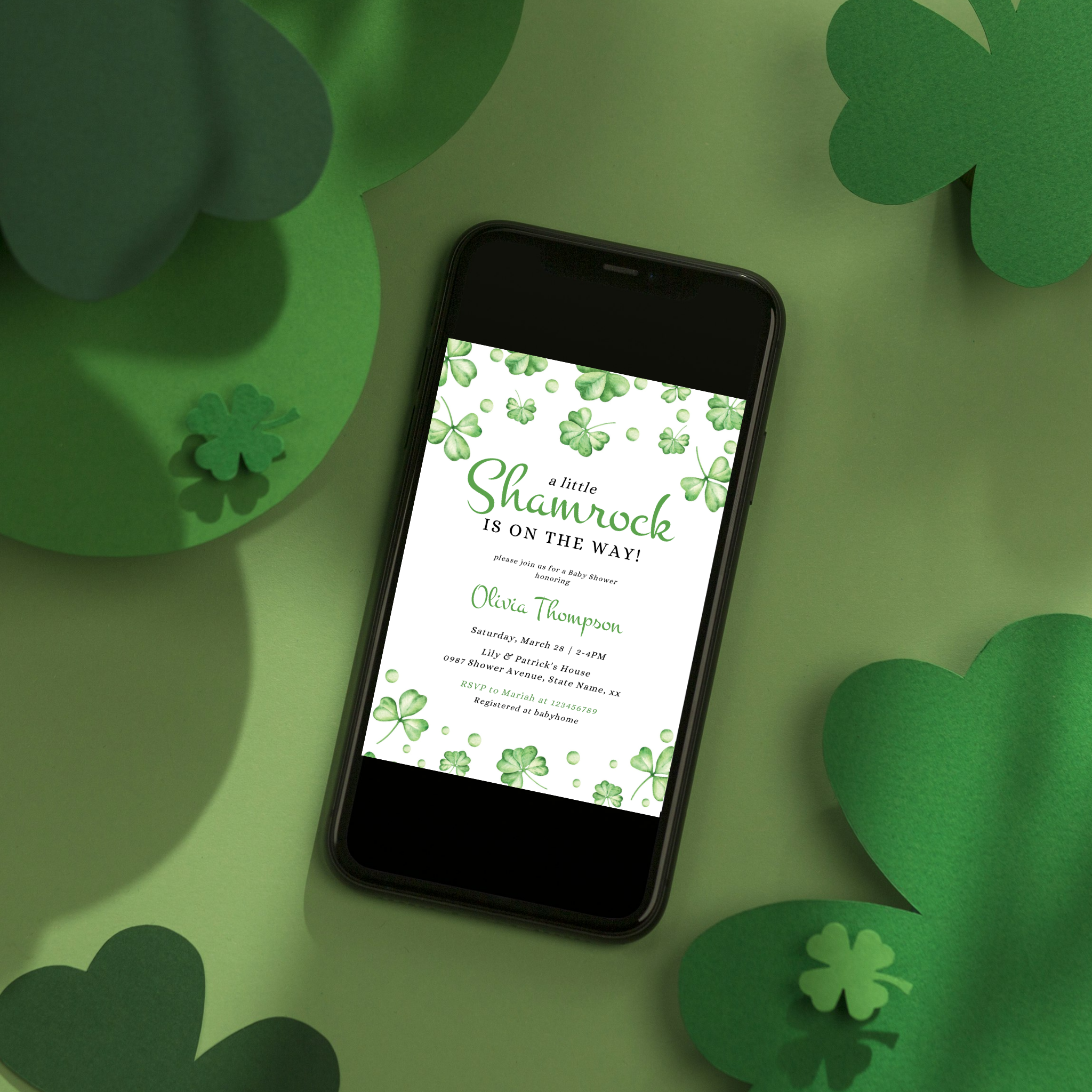 A Little Shamrock is on the Way - St Patrick's Invitation Template