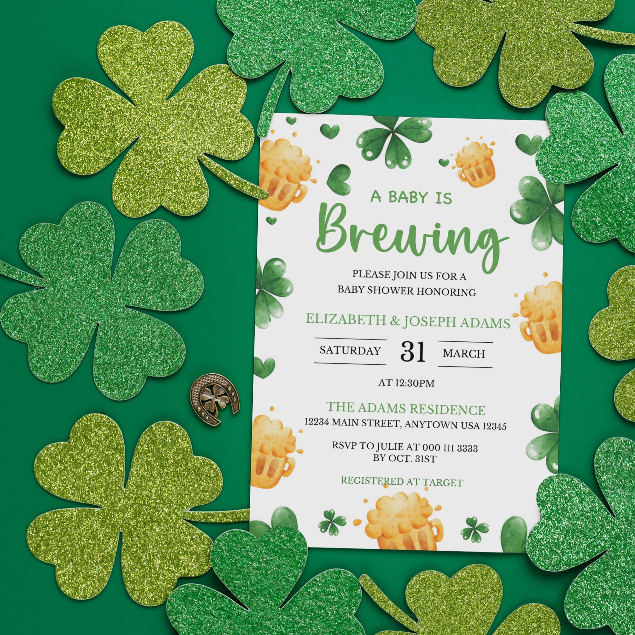 St Patrick's Day Baby Shower Invitation | A Baby Is Brewing